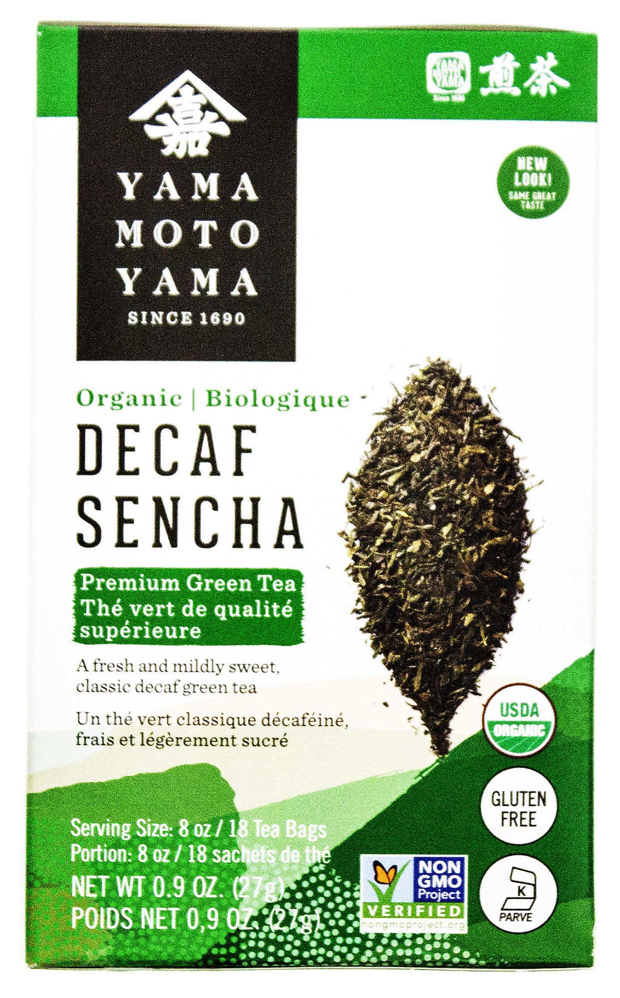 Yamamotoyama Organic Decaf Sencha Green Tea Bag, 18 Ct (1 Pack), Decaffeinated