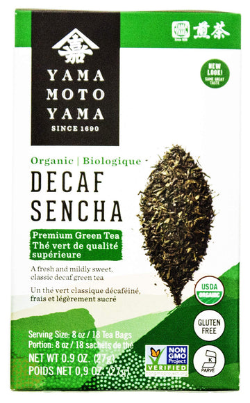 Yamamotoyama Organic Decaf Sencha Green Tea Bag, 18 Ct (1 Pack), Decaffeinated