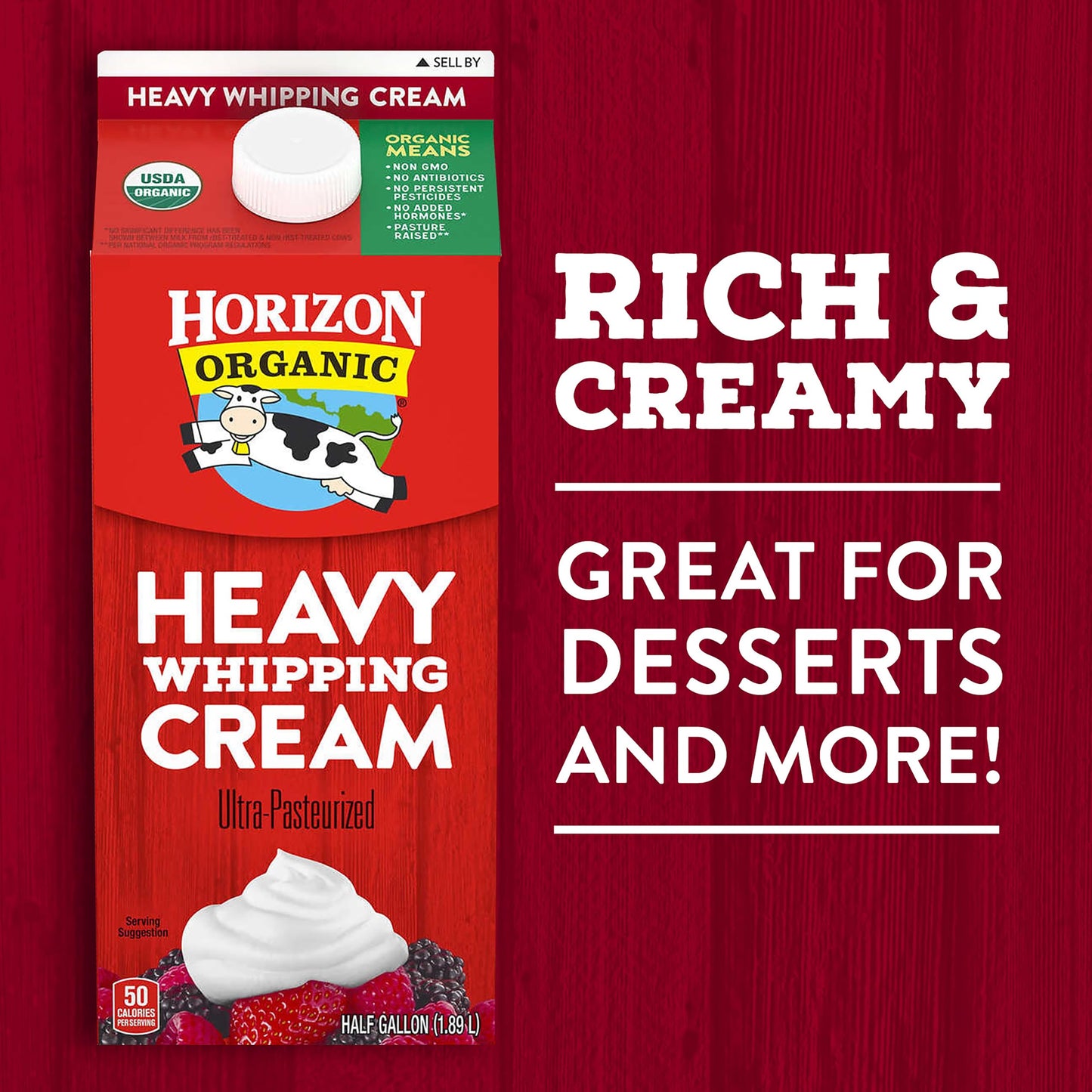 Horizon Organic Heavy Whipping Cream, Great for Making Organic Whipped Cream Topping and Cold Foam for Coffee, 16 fl oz Pint Car