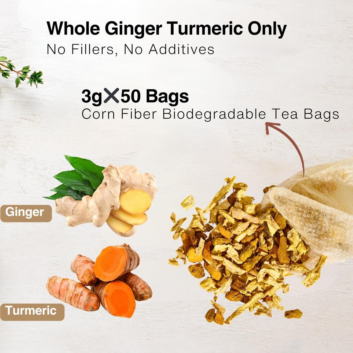 YUNHAHA Ginger Turmeric Tea Bags - Premium Herbal Blend for Digestion & Immune Support, Caffeine-Free, 50 Count