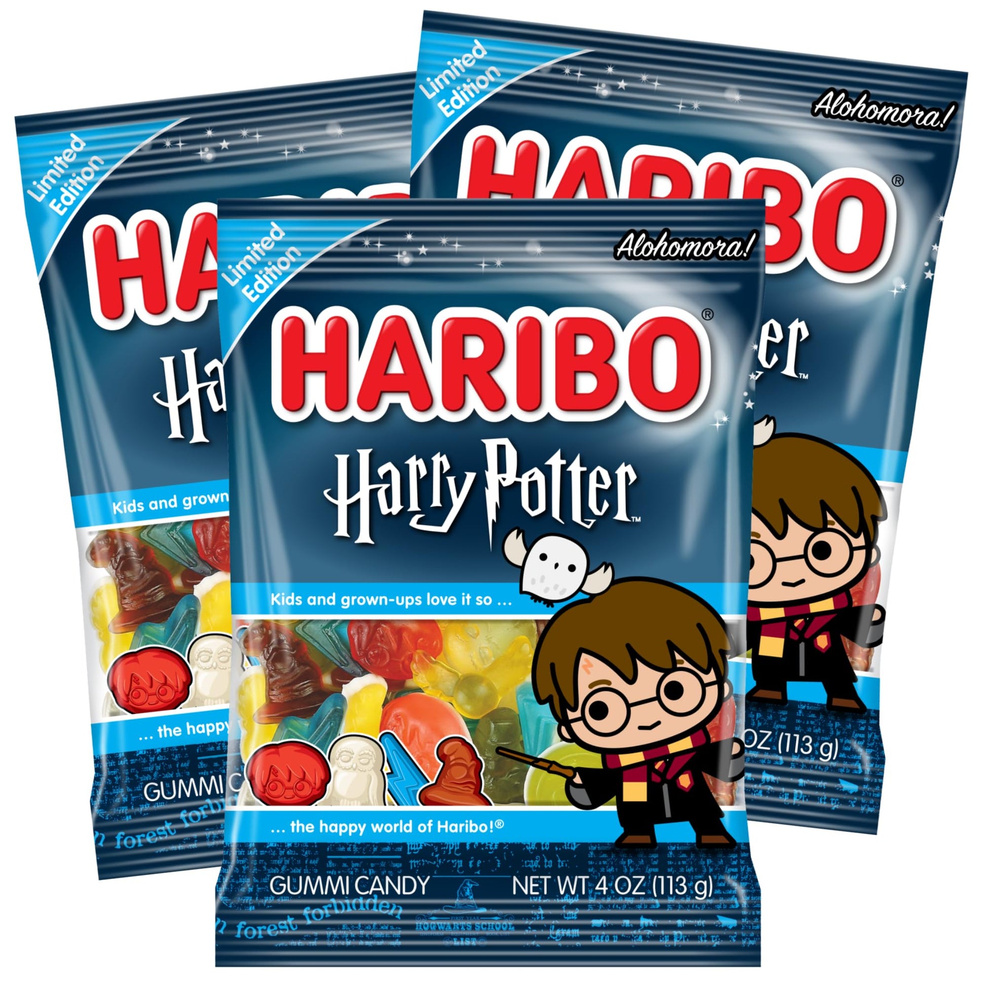 Haribo Harry Potter Gummies - Pack Of 3 Gummy Candy Bags - Fruit Flavors & Wizarding World Shapes - Fun Snack For Kids  Parties  Gift Bags  Trick-Or-Treat  Collectible Candy