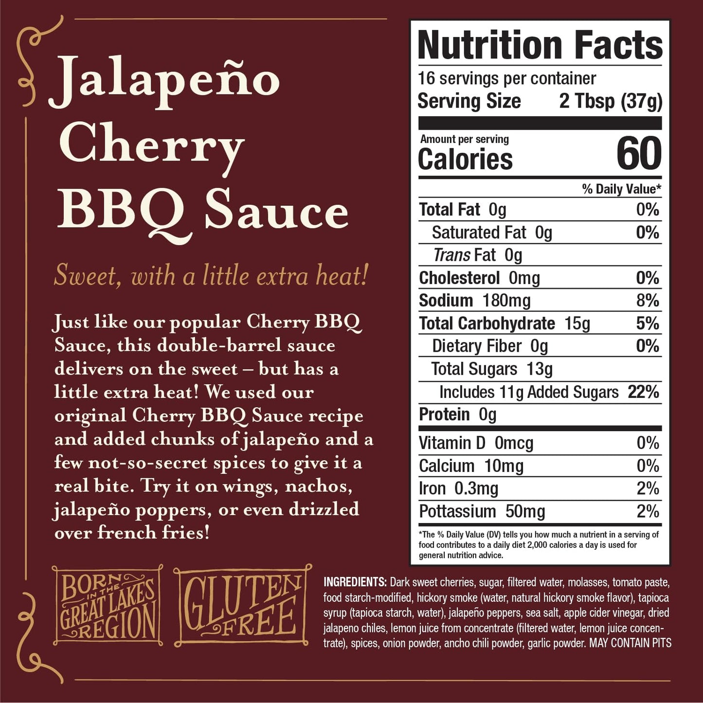 Brownwood Farms BBQ Sauce, Sweet and Tangy, 20 Ounce, Small Batch, Jalapeno Cherry