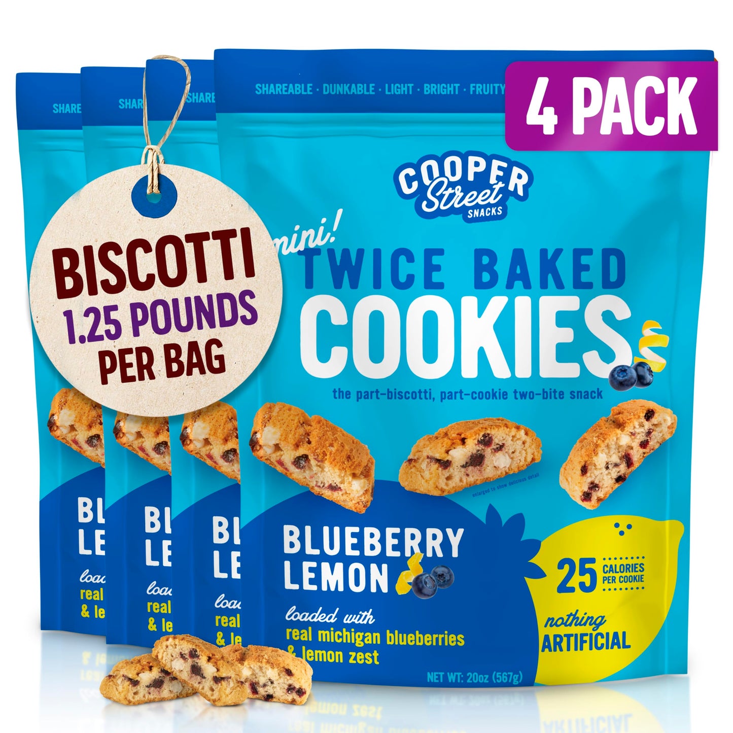 Cooper Street Twice Baked Mini Biscotti Italian Style Cookies - 5 Pounds of Lemon Blueberry Gourmet Cookies Ideal With Coffee Or