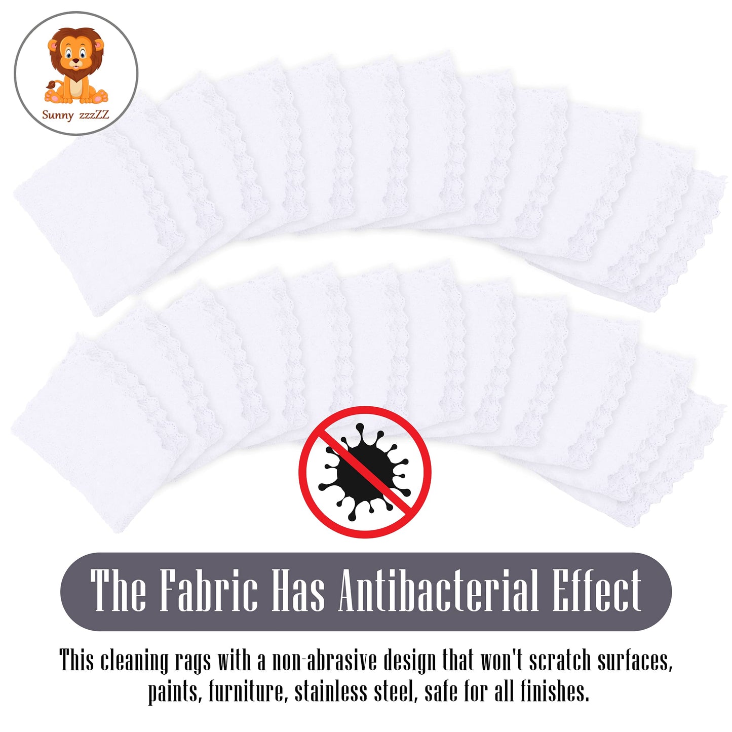 Sunny Zzzzz 24 Pack Kitchen Dishcloths (White, 10 X 10 Inch) - Does Not Shed Fluff - No Odor Reusable Dish Towels, Premium Dish