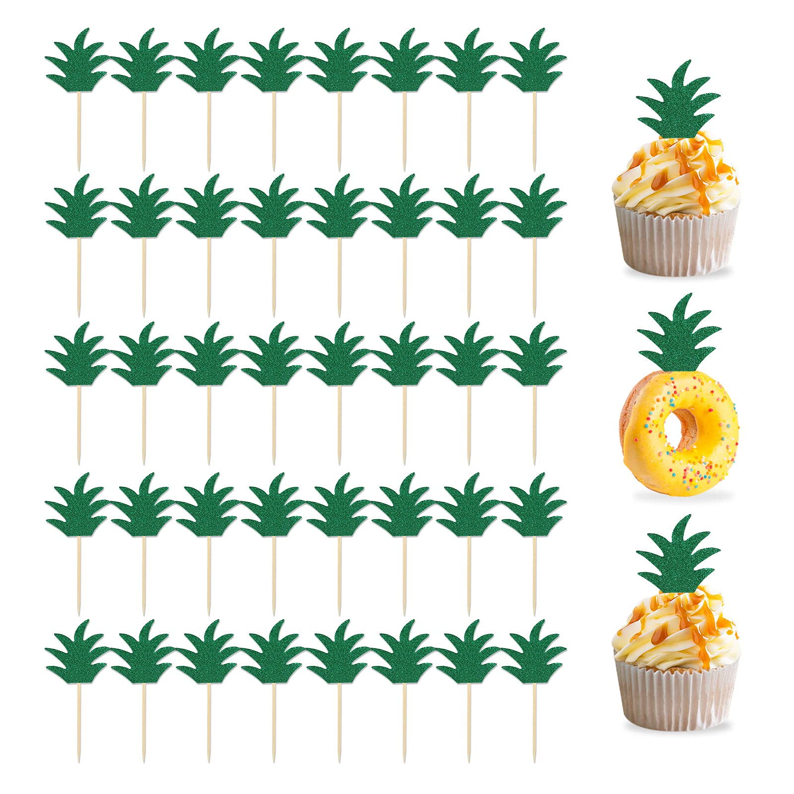 48Pcs Pineapple Cupcake Donut Cake Toppers, Pineapple Cute Cupcake Picks For Summer Tropical Hawaiian Party Cake Decorations