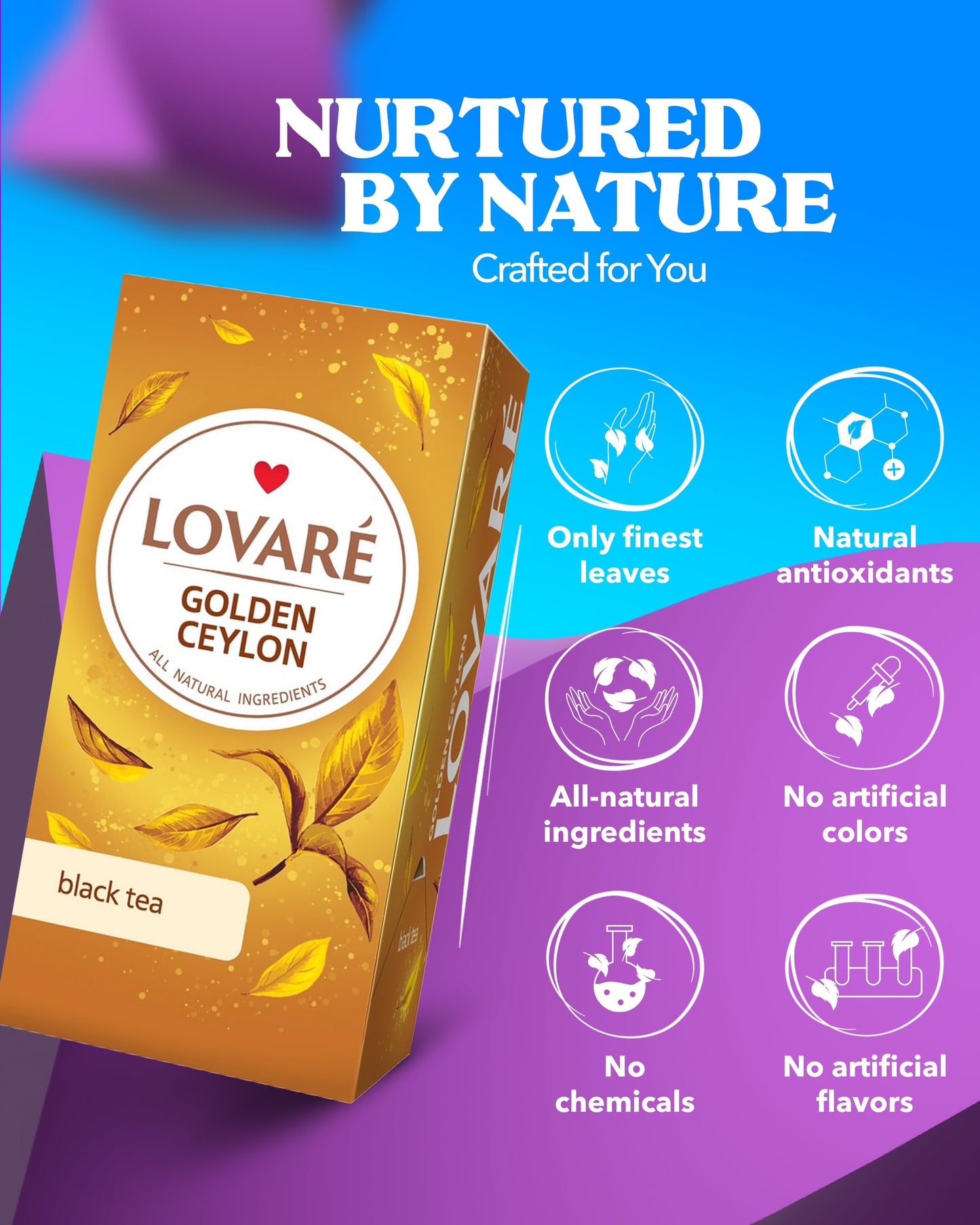 Lovare Golden Ceylon Tea Bags 48 G - Made In Ukraine - Black Tea From Sri Lanka - Tea Bags Individually Wrapped - Gift Box Sets