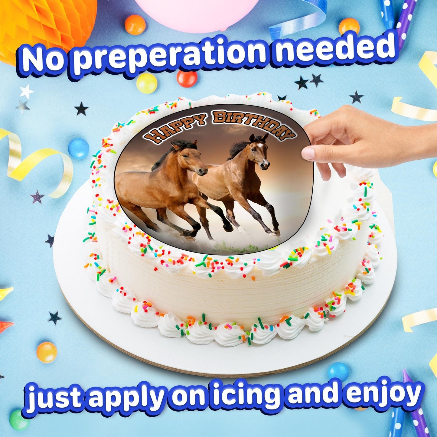 NATURAL BEHAVIOUR Edible Cake Toppers - Horse Themed, 7.5 Inch, Paper, Earthy Tones, Pastels