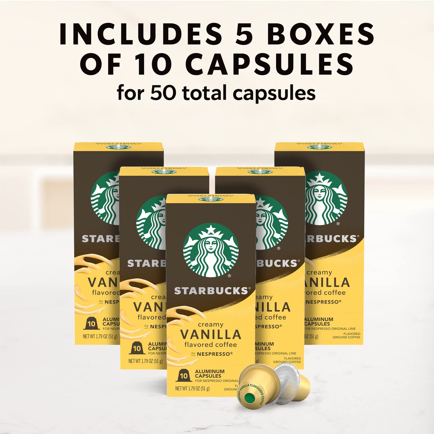 Starbucks Vanilla Flavored Coffee Pods, Original Line, 50-count, 10 Count (Pack of 5)