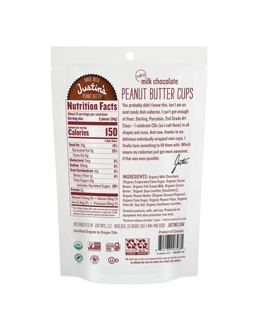 Justin'S Organic Mini Milk Chocolate Peanut Butter Cups, Rainforest Alliance Certified Cocoa, Gluten-Free, Responsibly Sourced,