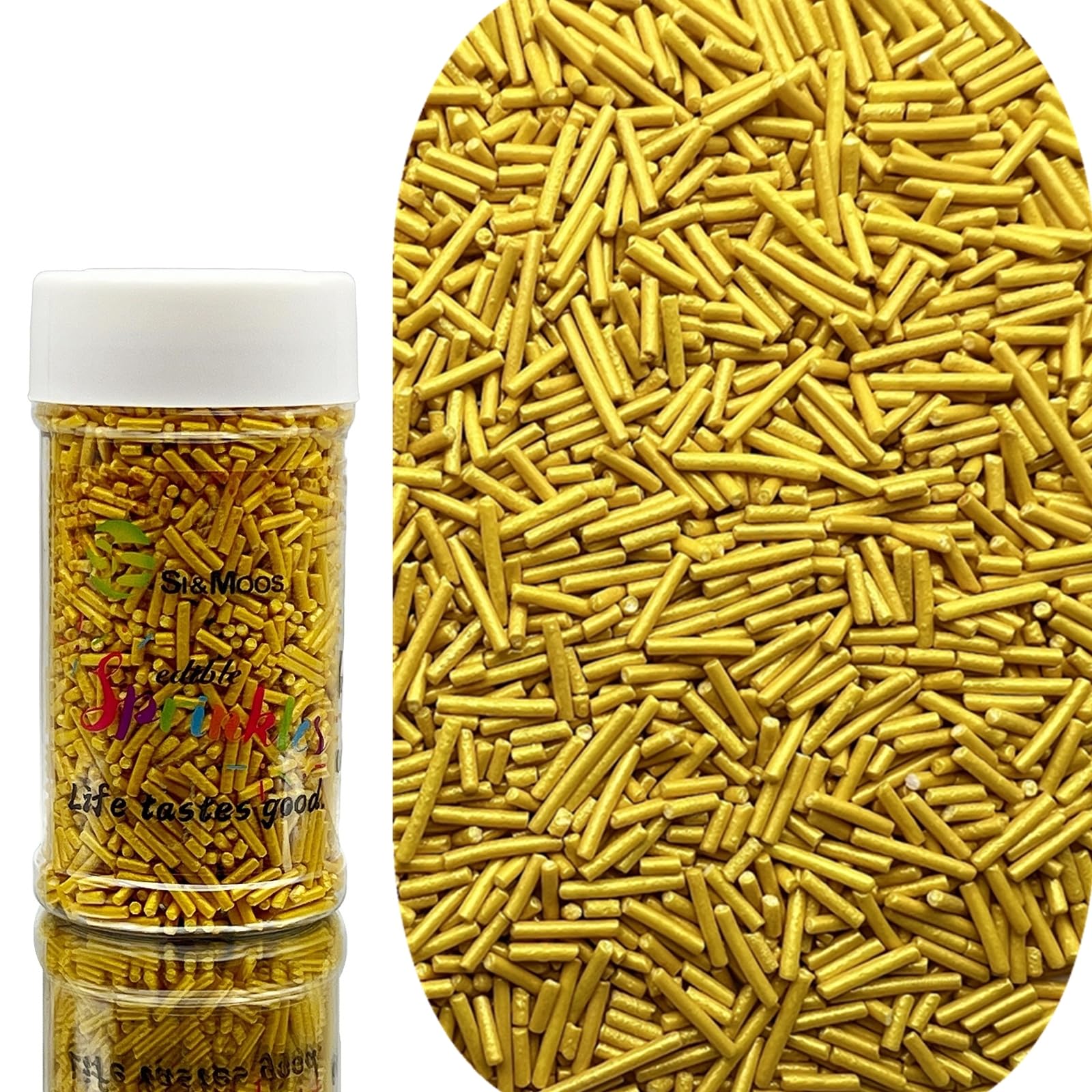 SE Si&Moos Gold Jimmies Sprinkles Gold Sprinkles for Cake Decorating Edible Crunchy Jimmies for Topping Ice Cream, Cookies, Cake