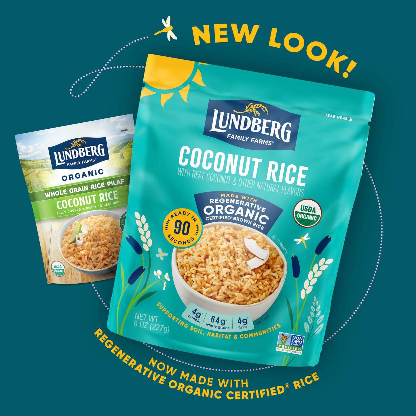 Lundberg Coconut Jasmine Rice, Regenerative Organic, Ready In 90 Seconds, Microwave Or Stovetop, 8 Oz Pouch