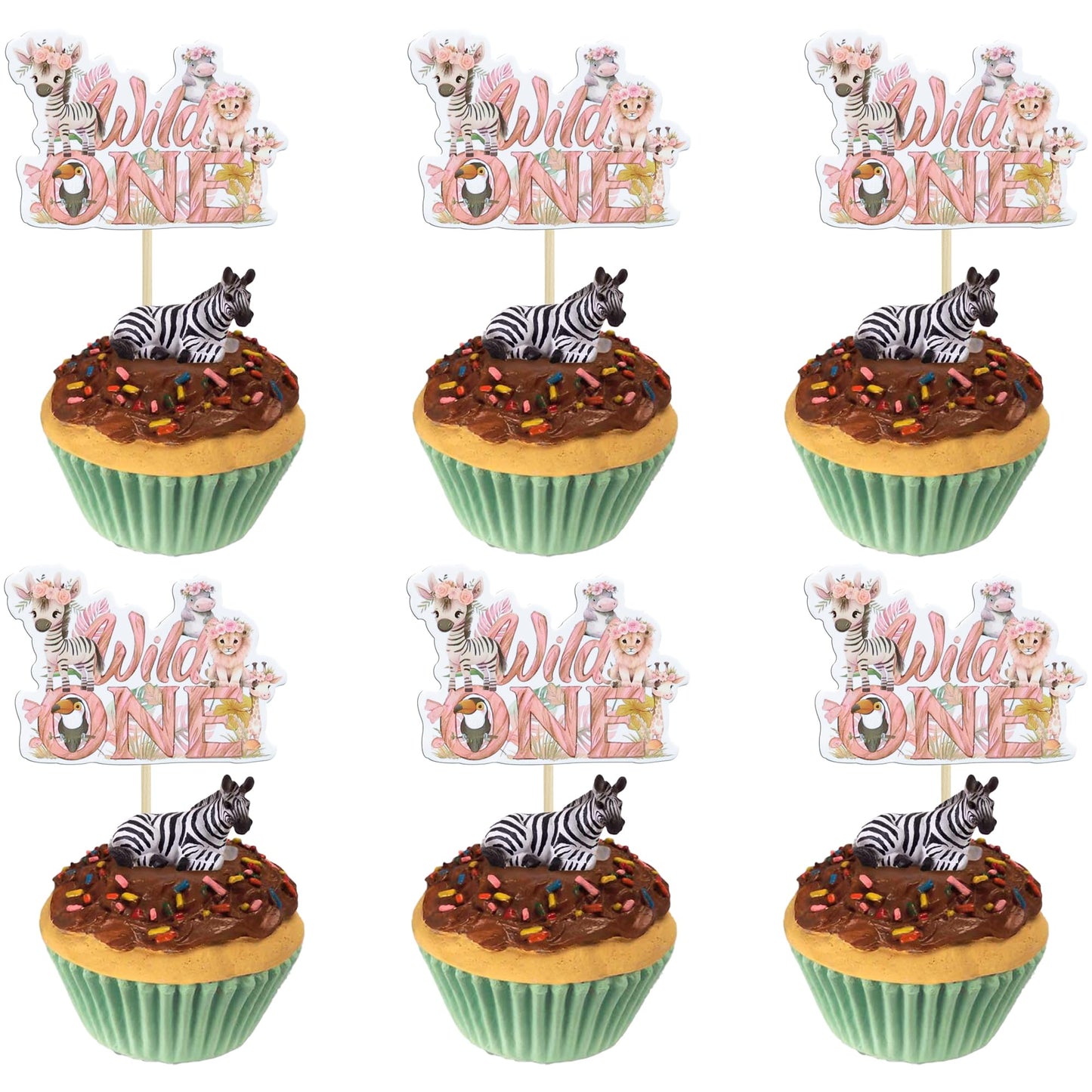 Gyufise 36Pcs Wild One Cupcake Toppers Safari Animal One Cupcake Picks 1St Birthday Baby Shower Cake Decorations Jungle Safari T