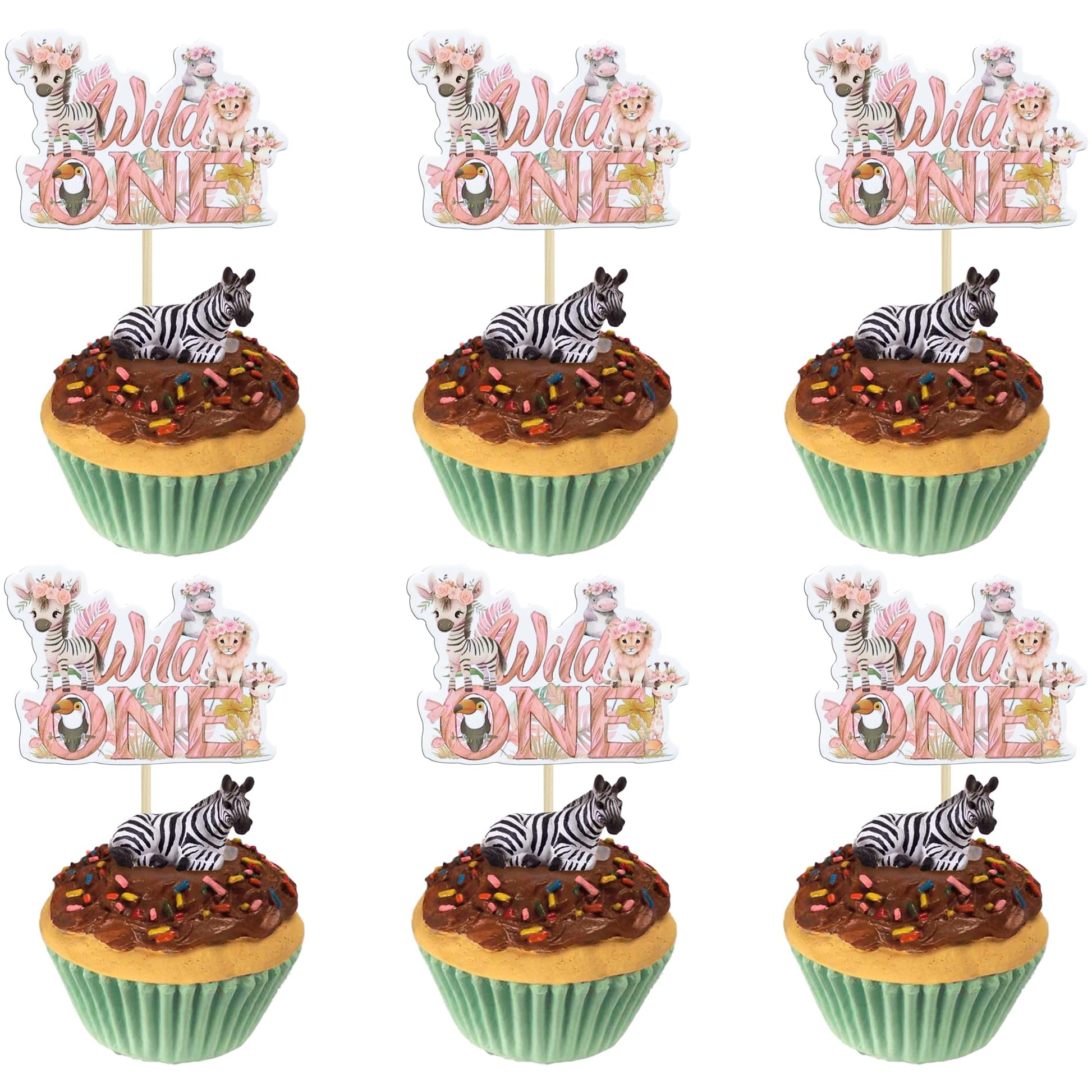 Gyufise 36Pcs Wild One Cupcake Toppers Safari Animal One Cupcake Picks 1St Birthday Baby Shower Cake Decorations Jungle Safari T