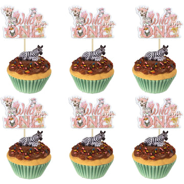 Gyufise 36Pcs Wild One Cupcake Toppers Safari Animal One Cupcake Picks 1St Birthday Baby Shower Cake Decorations Jungle Safari T