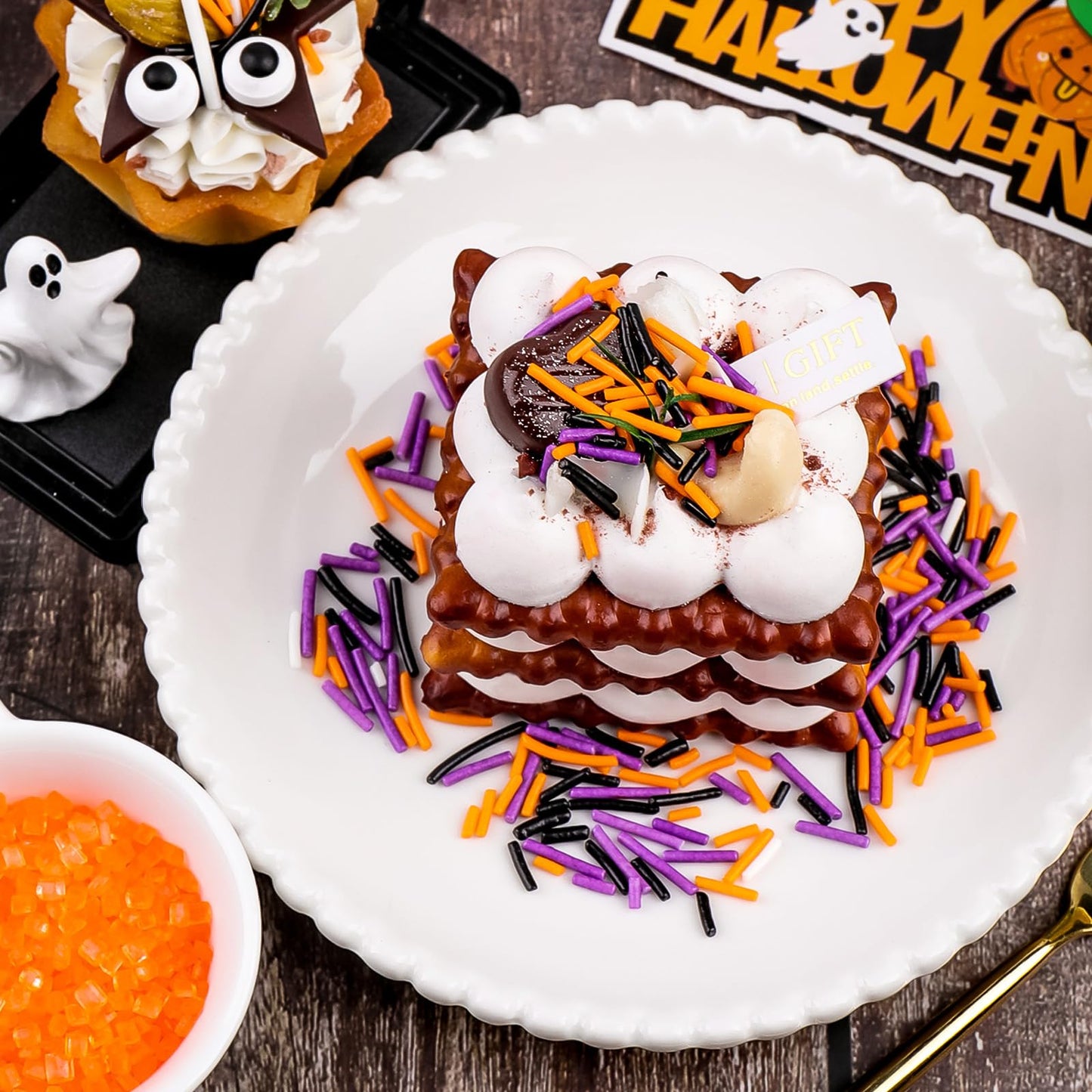 Halloween Sprinkles for Decorating Edible Set 4  320g/11.3oz with Orange Sanding Sugar  Pumpkin  Bat  Ghost  Candy Eyes and Jimmies  Ideal for Cake  Cupcake  Ice Cream  Cookie Toppings