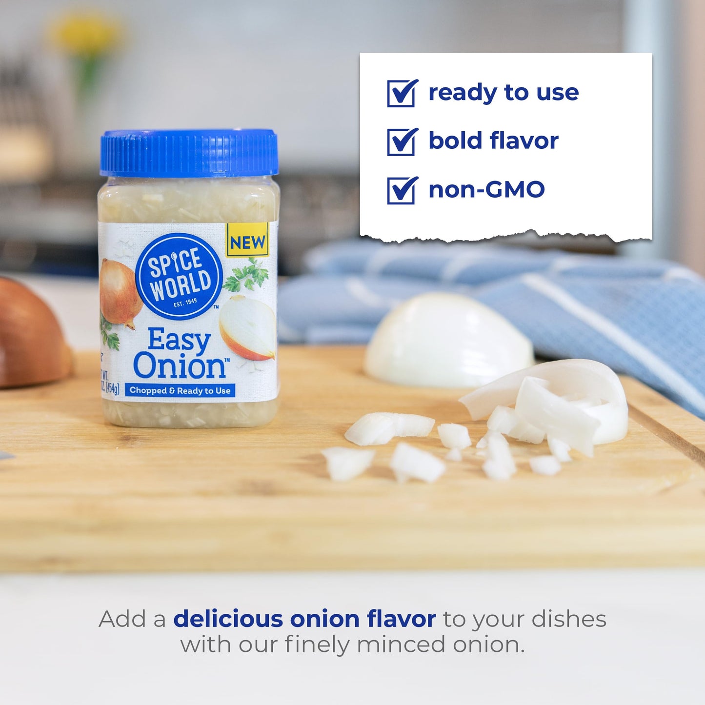 Spice World Chopped Easy Onion - 16Oz Ready-To-Use Minced Onion - Perfect For Hot Dogs, Stir Fry, Marinades, & More - Simply Sco