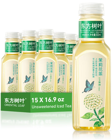Oriental Leaf Unsweetened Iced Tea - Bottled Jasmine Green Tea, 16.9 Fl Oz Bottles (Pack Of 15), Brewed Tea Drinks, Sugar Free,
