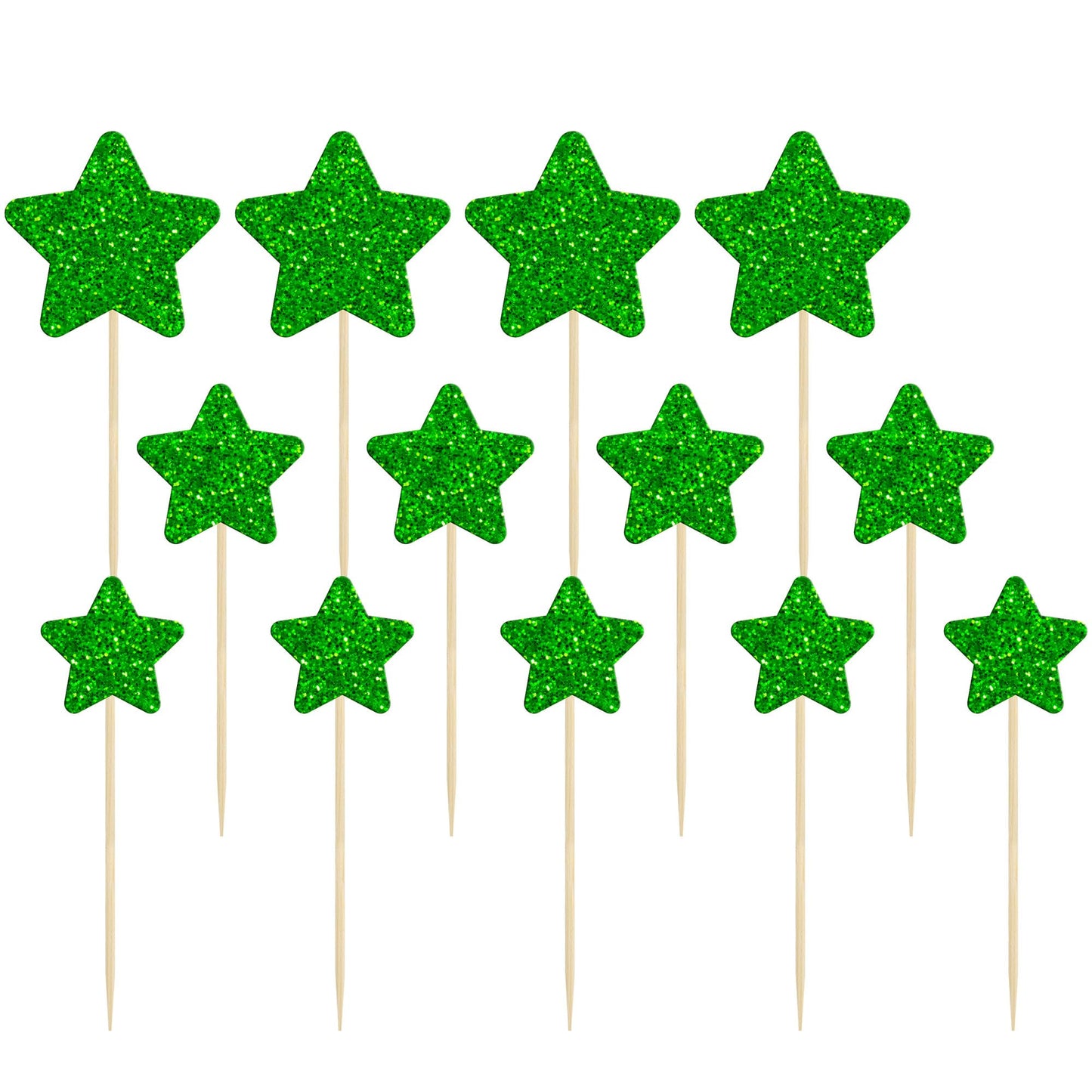 Gyufise 42Pcs Star Cupcake Toppers Green Glitter Assembled Twinkle Star Cupcake Picks Wedding Engagement Bridal Shower Birthday