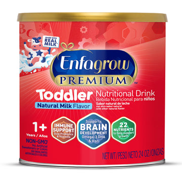 Enfagrow enhanced Toddler Nutritional Drink, Made with Real Milk, Brain-Building Omega-3 DHA, Nutrients and Prebiotics for Growth & Immune Support, Non-GMO, Toddler Milk Powder, 24 Oz Can
