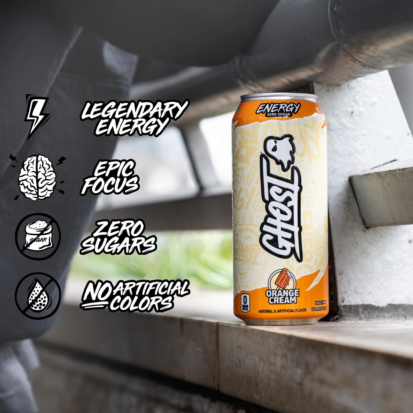 GHOST Energy Drink - Orange Cream - 12-Pack, 16oz Cans - Gluten-Free, Vegan, 200mg Natural Caffeine