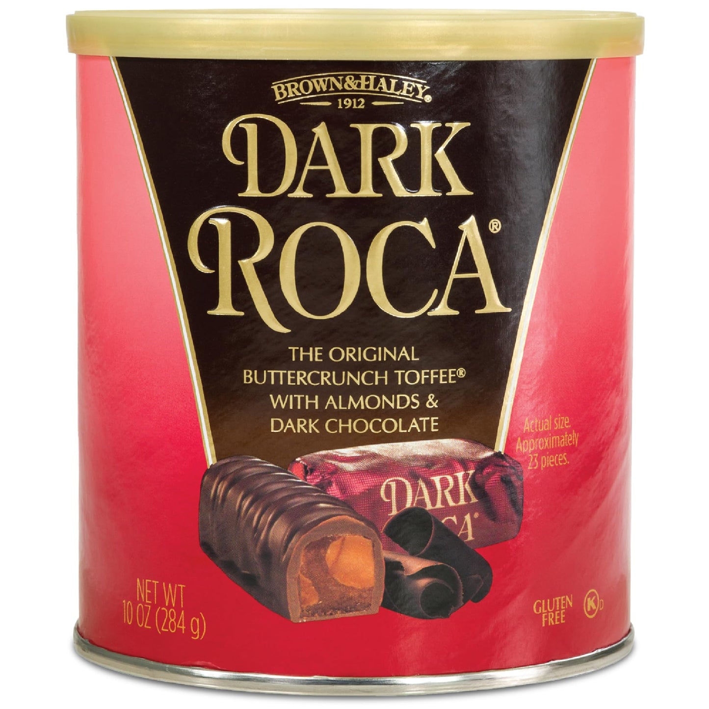 Roca Brown & Haley Almond Dark Roca Canister, Individually Wrapped Dark Chocolate Candy, 10 Ounce, Chocolate