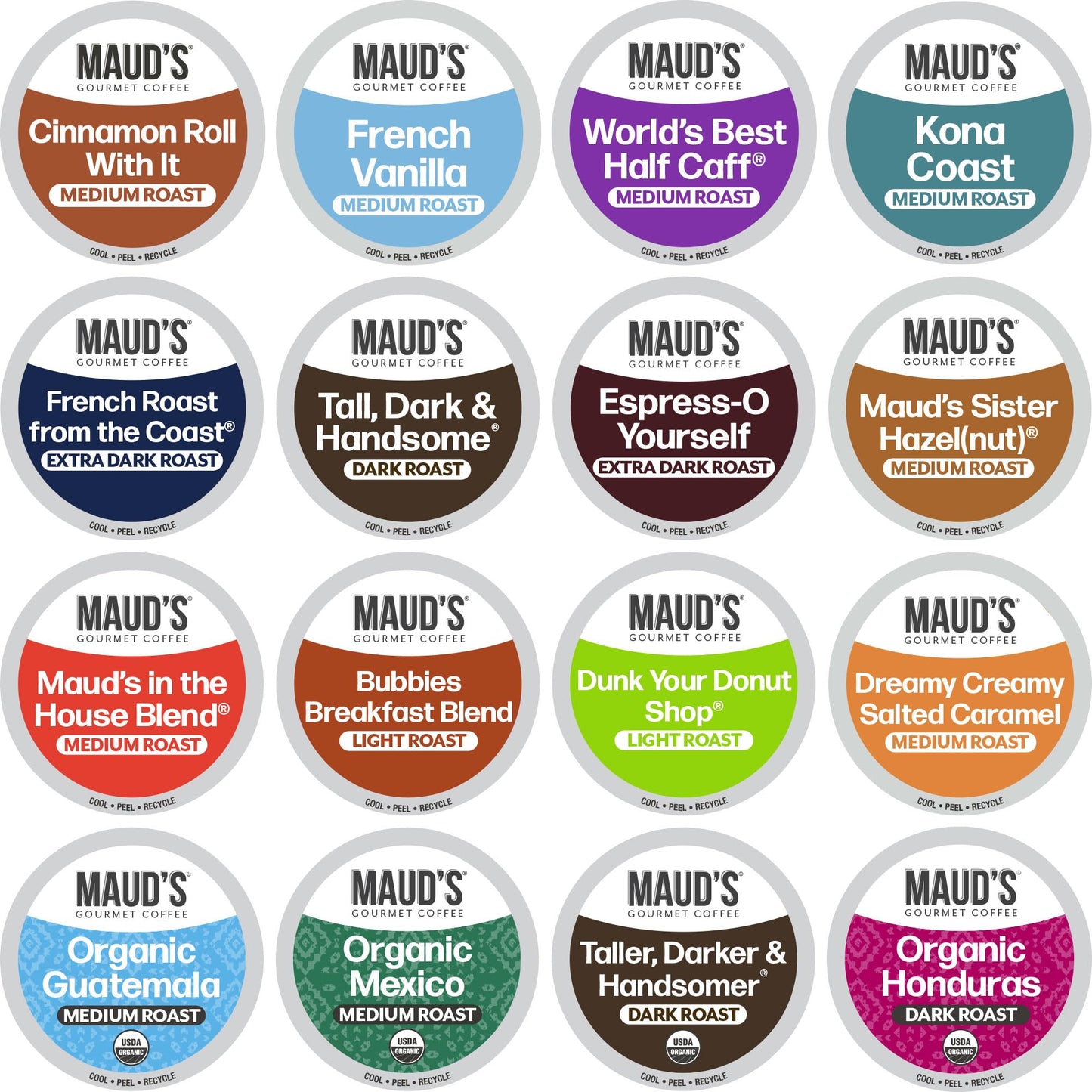 Maud s Coffee Lovers Variety Pack Coffee Pods, 40 ct, 16 Assorted Flavors in Recyclable Single Serve Pods - 100% Arabica Beans,