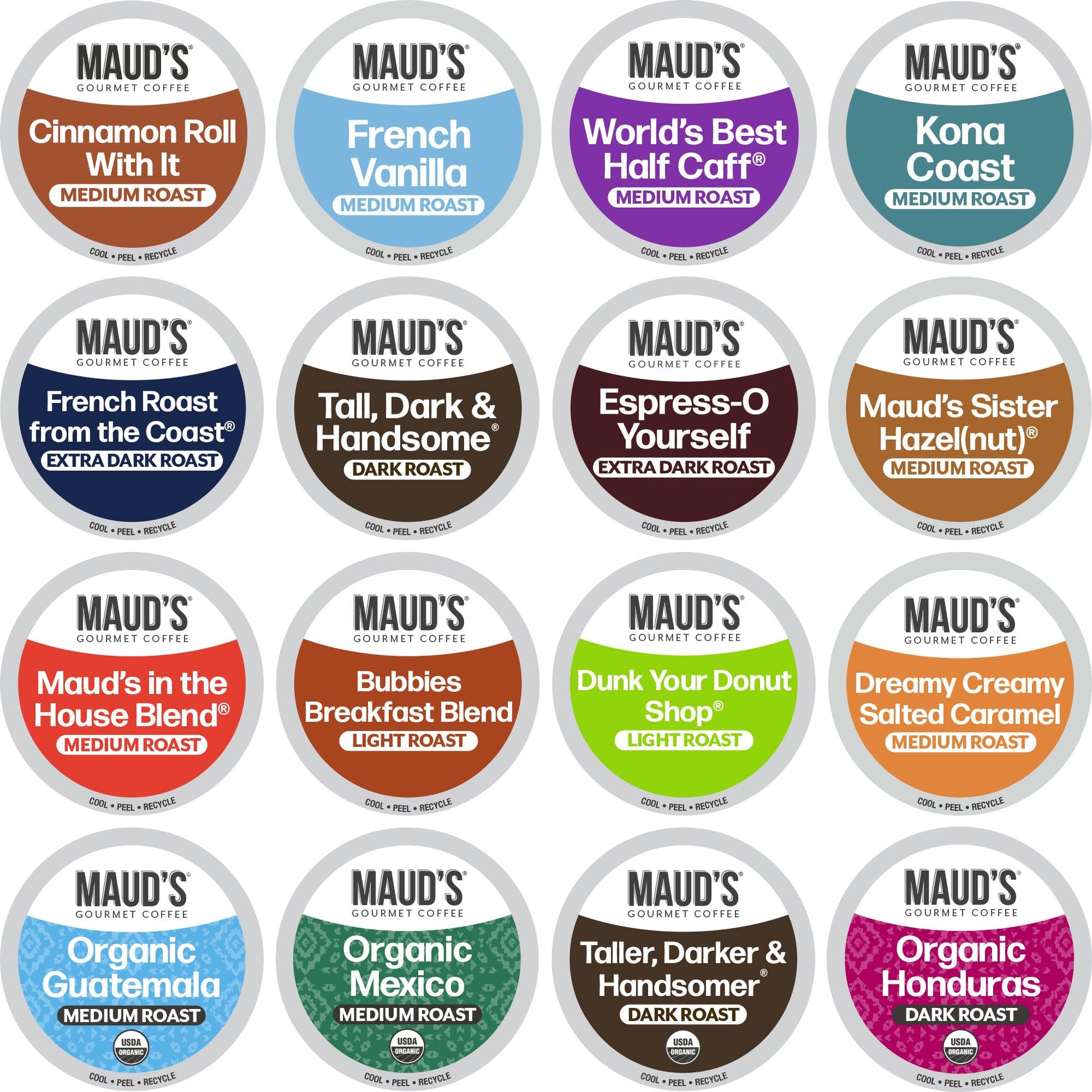 Maud s Coffee Lovers Variety Pack Coffee Pods, 40 ct, 16 Assorted Flavors in Recyclable Single Serve Pods - 100% Arabica Beans,