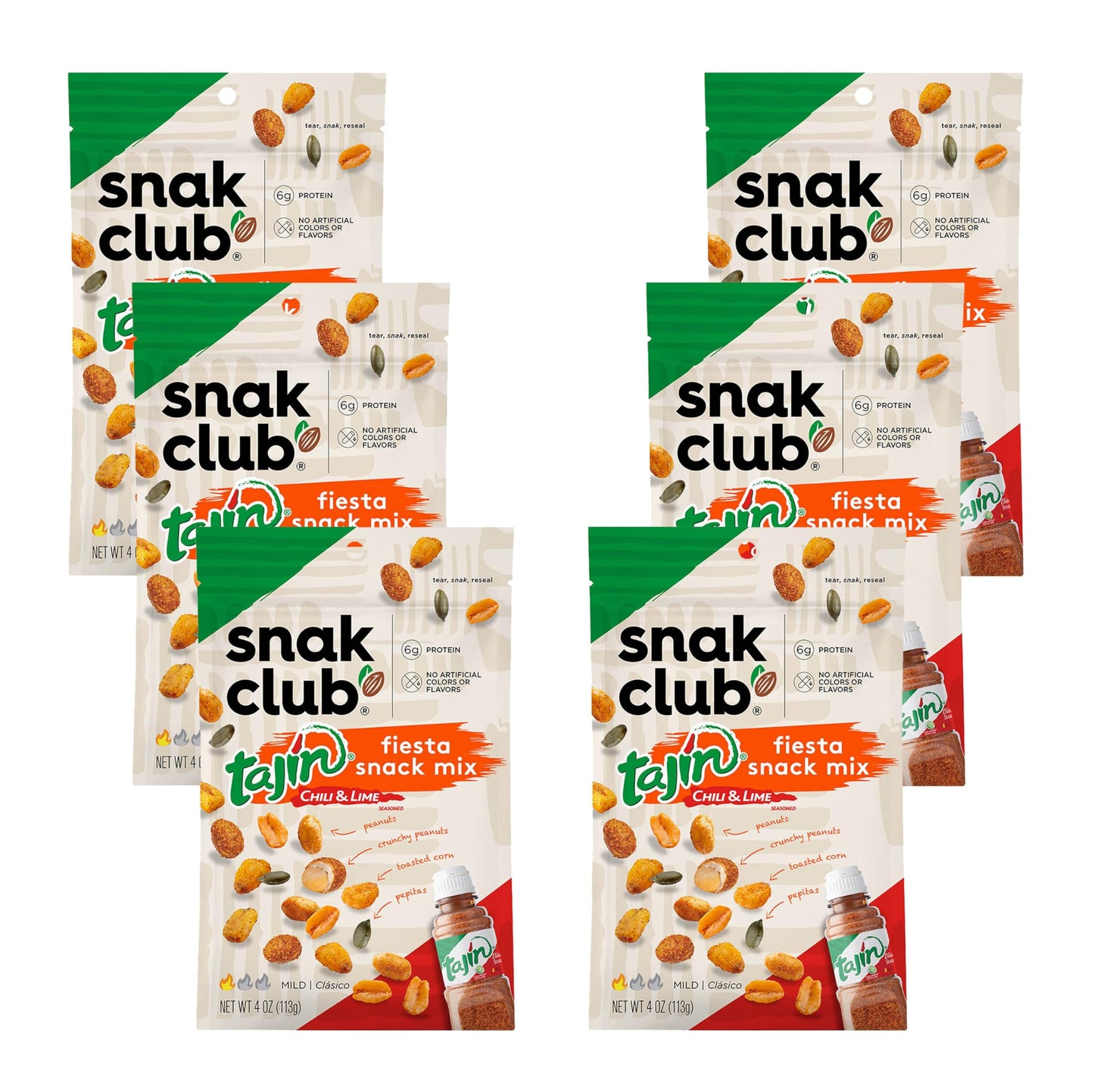 Snak Club Tajin Fiesta Snack Mix, Peanuts, Crunchy Peanuts, Toasted Corn, And Pepitas With Chili And Lime Seasoning, Mild, No Ar