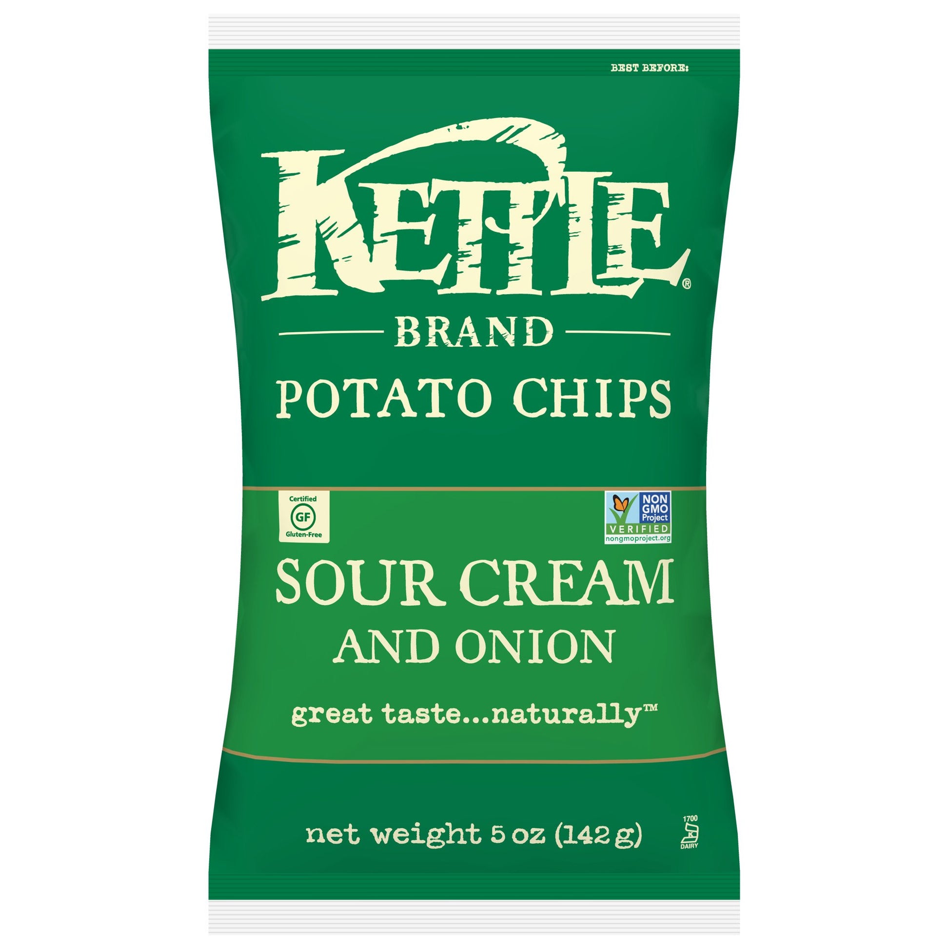 Kettle Brand Potato Chips, Sour Cream And Onion, 5 Ounce (Pack Of 15)