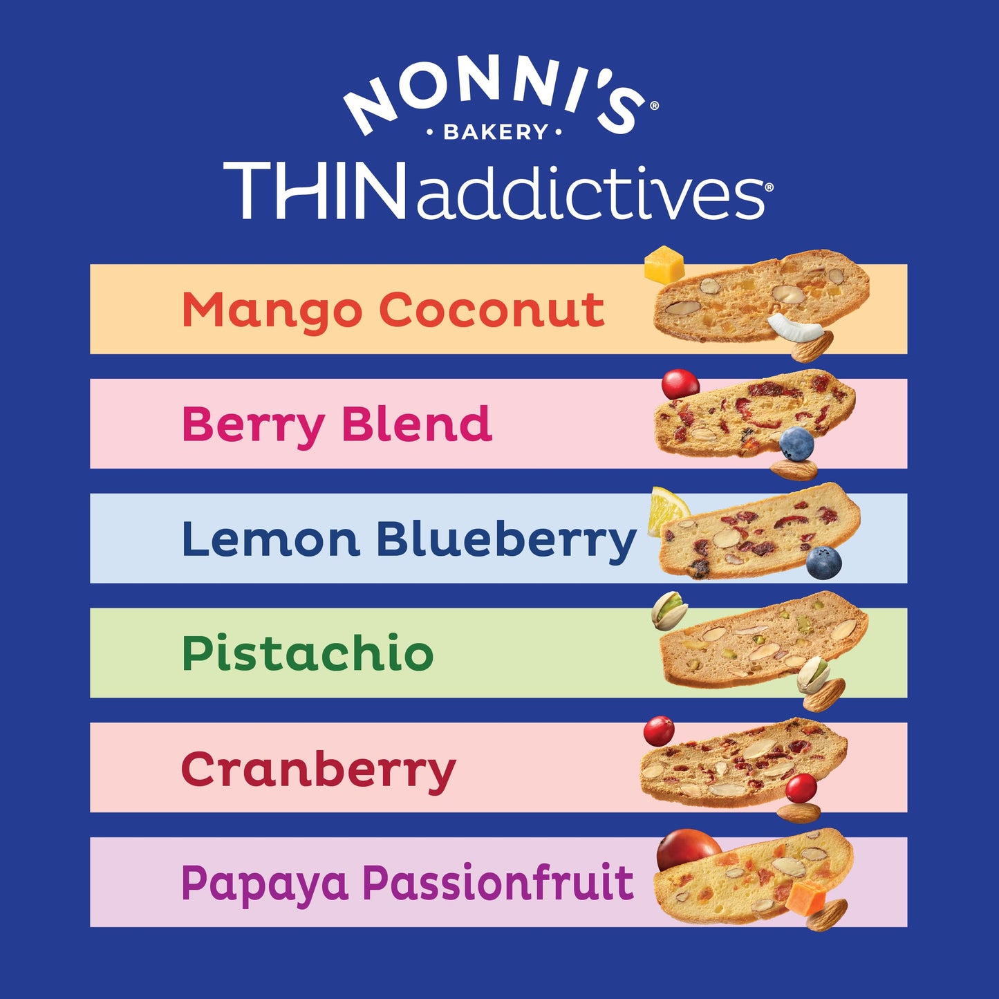 THINaddictives Variety 6 Pack - 6 Flavors w/ 18 Cookies Per Box - Sweet & Crunchy Almond Cookie Thins - Biscotti Italian Cookies