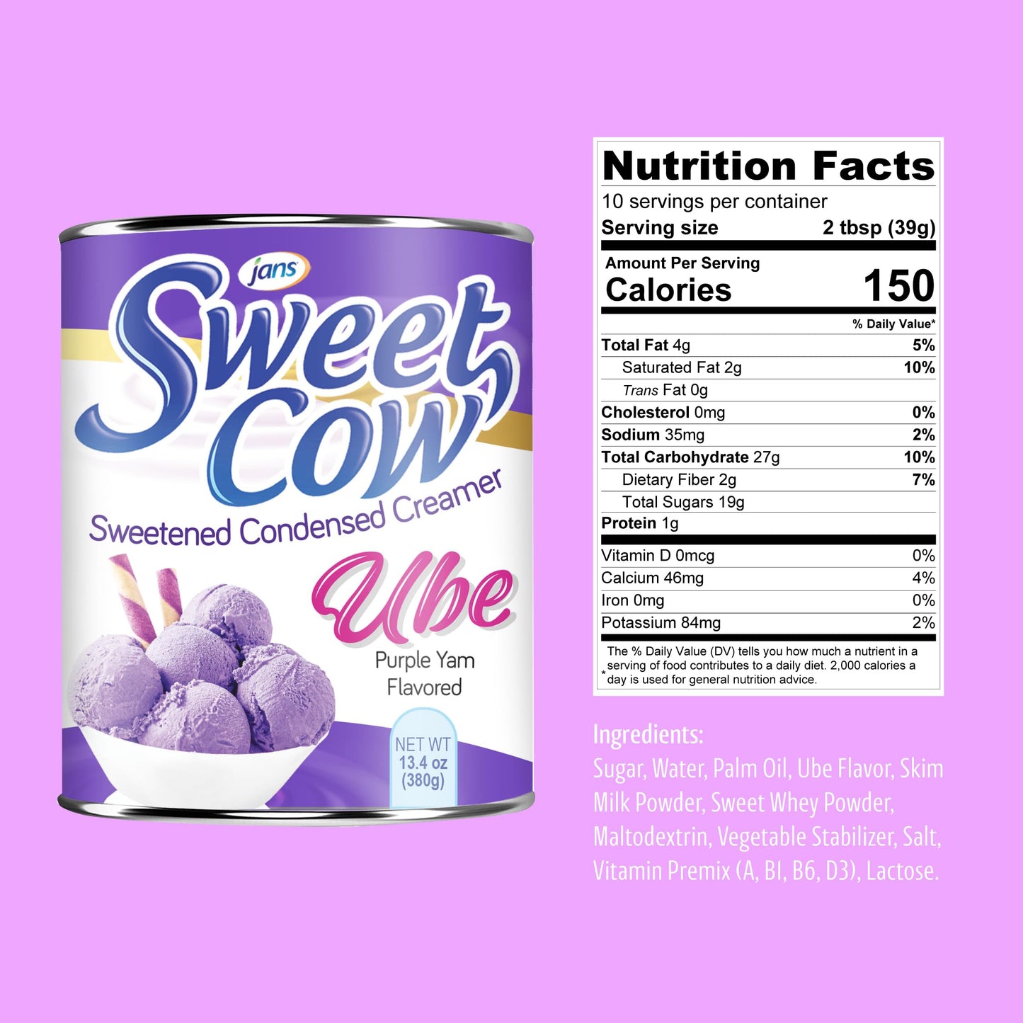 Jans Ube Sweetened Condensed Milk, 13.40 oz, Pack of 12