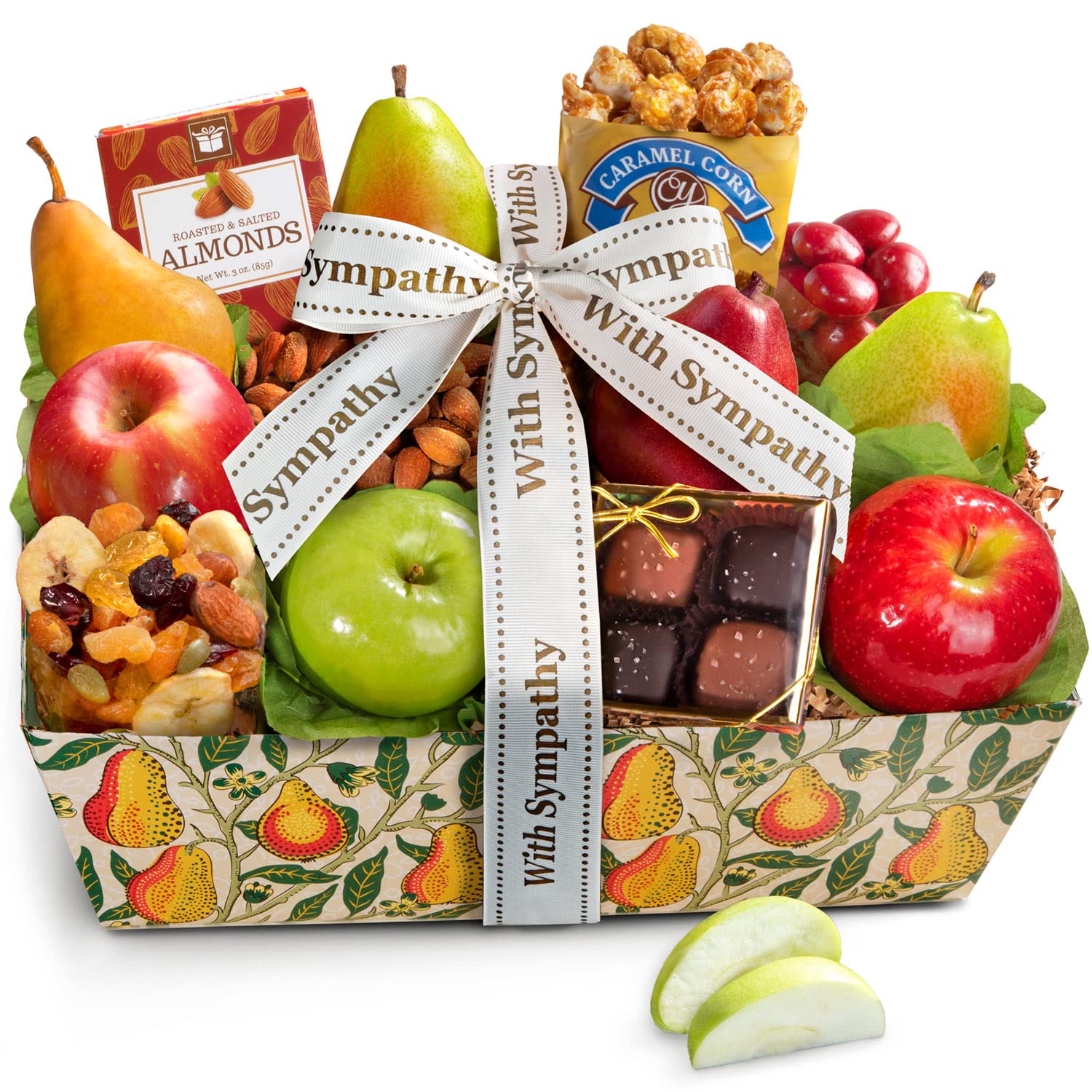 With Sympathy Orchard Delight Fruit And Gourmet Gift Basket