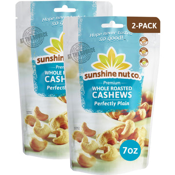 Sunshine Nut Company Whole Roasted Cashews, Perfectly Plain Flavor, No Added Salt, 2 Pack, 7 oz. Each, Gluten Free, Peanut Free 