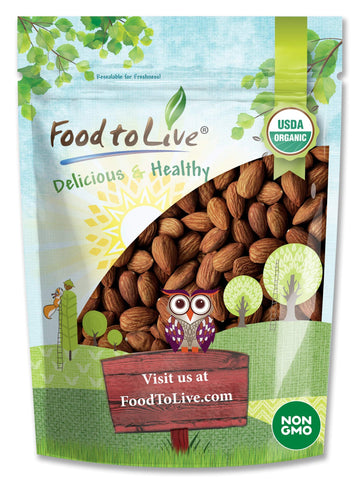 Food to Live Organic Dry Roasted Almonds, 12 Ounces - Non-GMO, Unsalted, Vegan, Keto, Paleo, Kosher, Bulk, High in Protein, Diet