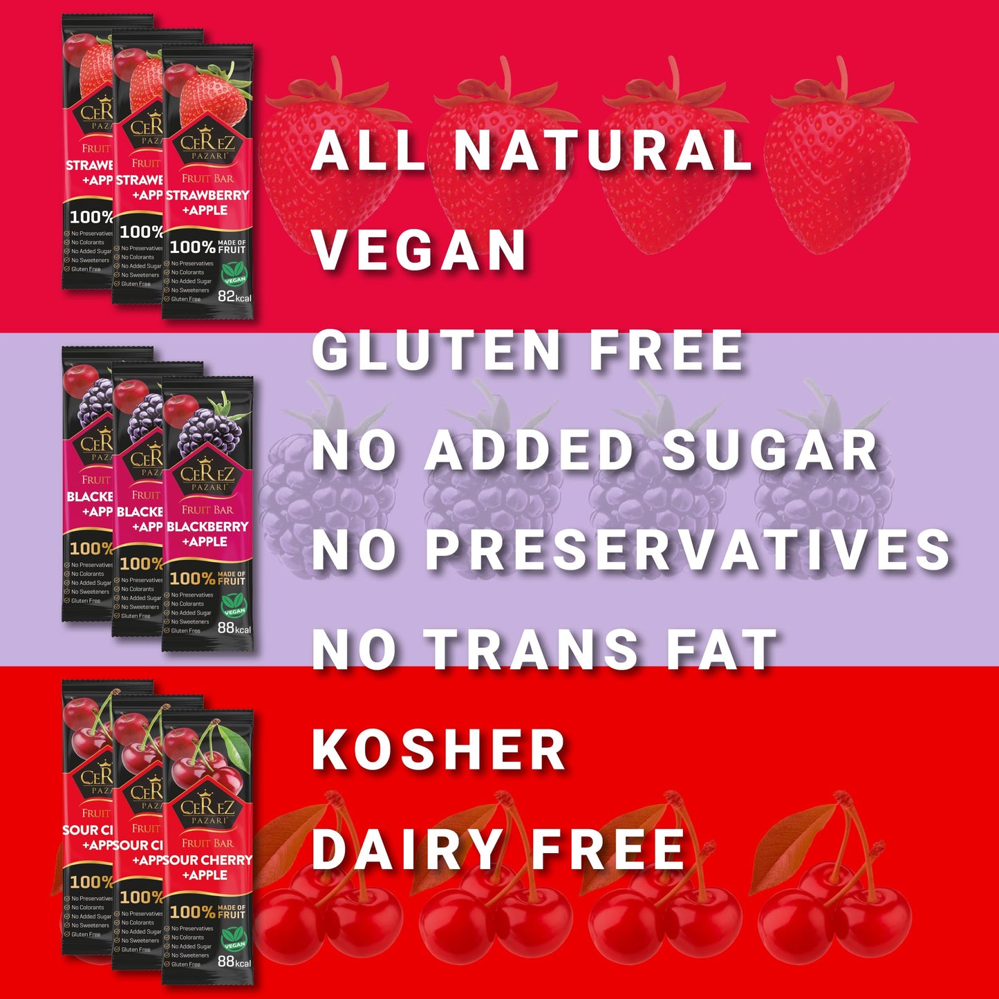 Cerez Pazari Fruit Leather Snacks Variety Pack for Adults and Kids, Healthy Fruit Snacks Bulk, Vegan Real Fruit Bars, No Added S