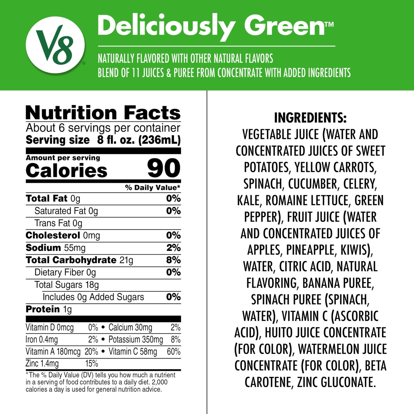 V8 Deliciously Green 100% Fruit and Vegetable Juice, 46 fl oz Bottle