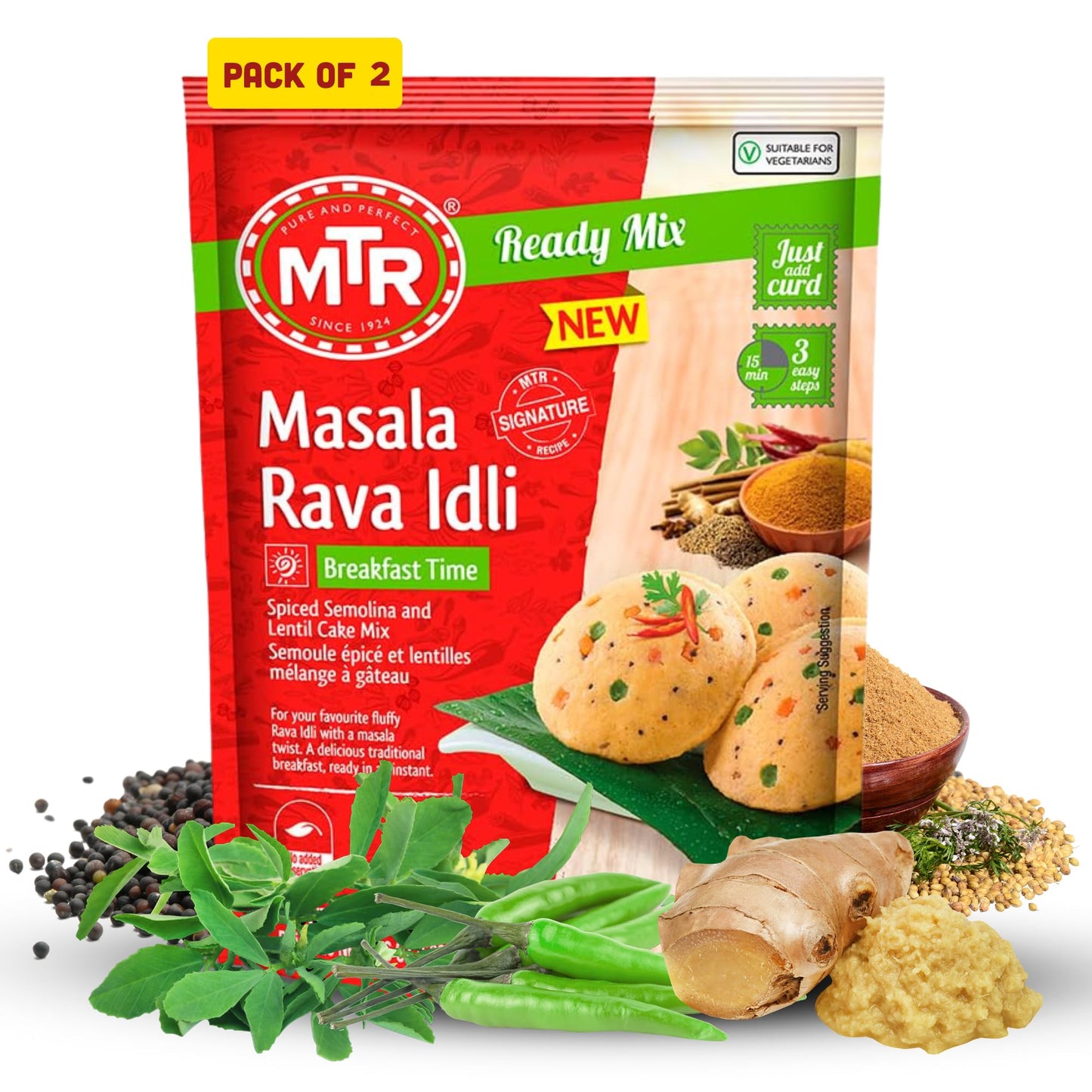 MTR Instant Masala Rava Idli Mix - Ready to Cook Authentic Indian Breakfast, Lunch, Dinner or Snack Meal - No Added Preservative