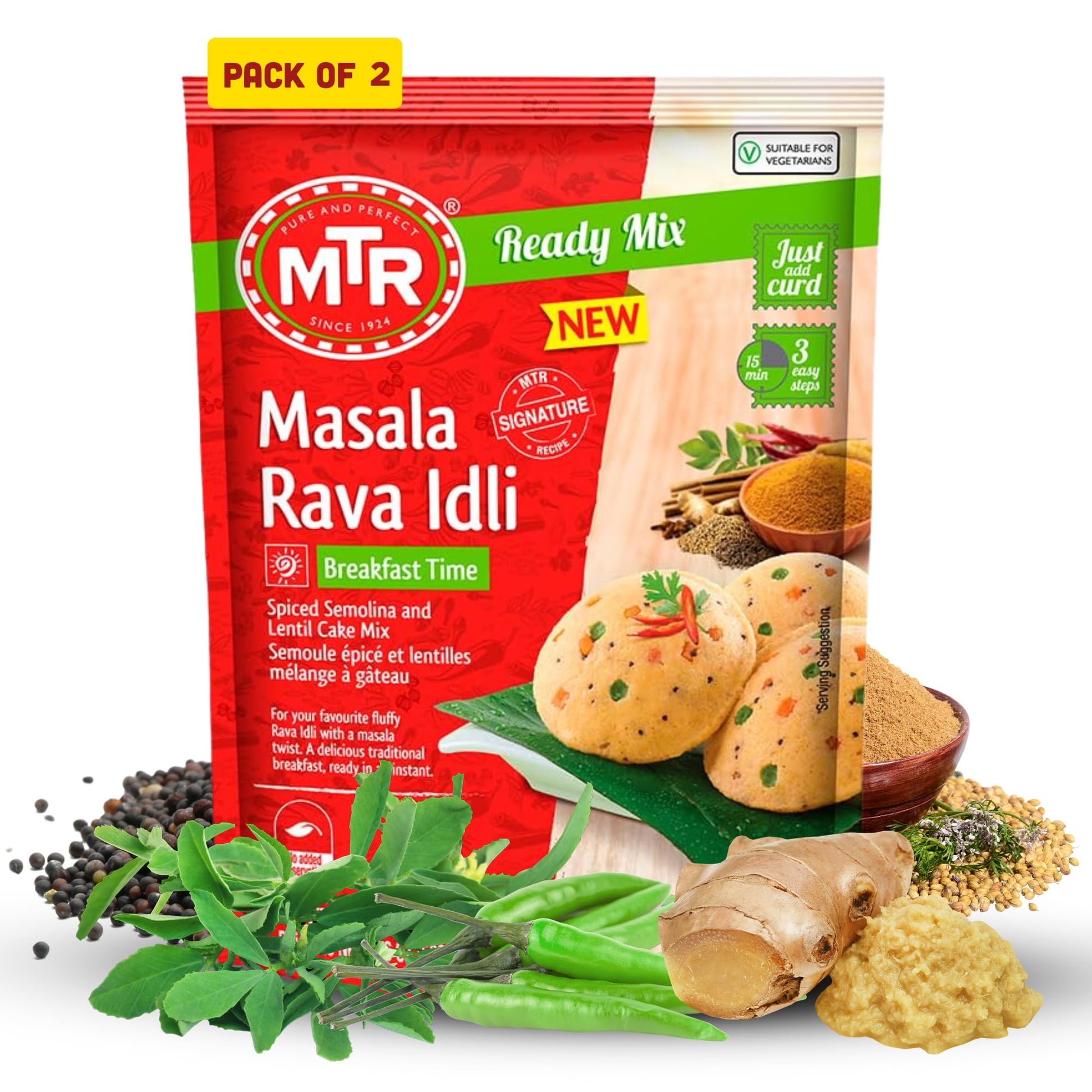 MTR Instant Masala Rava Idli Mix - Ready to Cook Authentic Indian Breakfast, Lunch, Dinner or Snack Meal - No Added Preservative