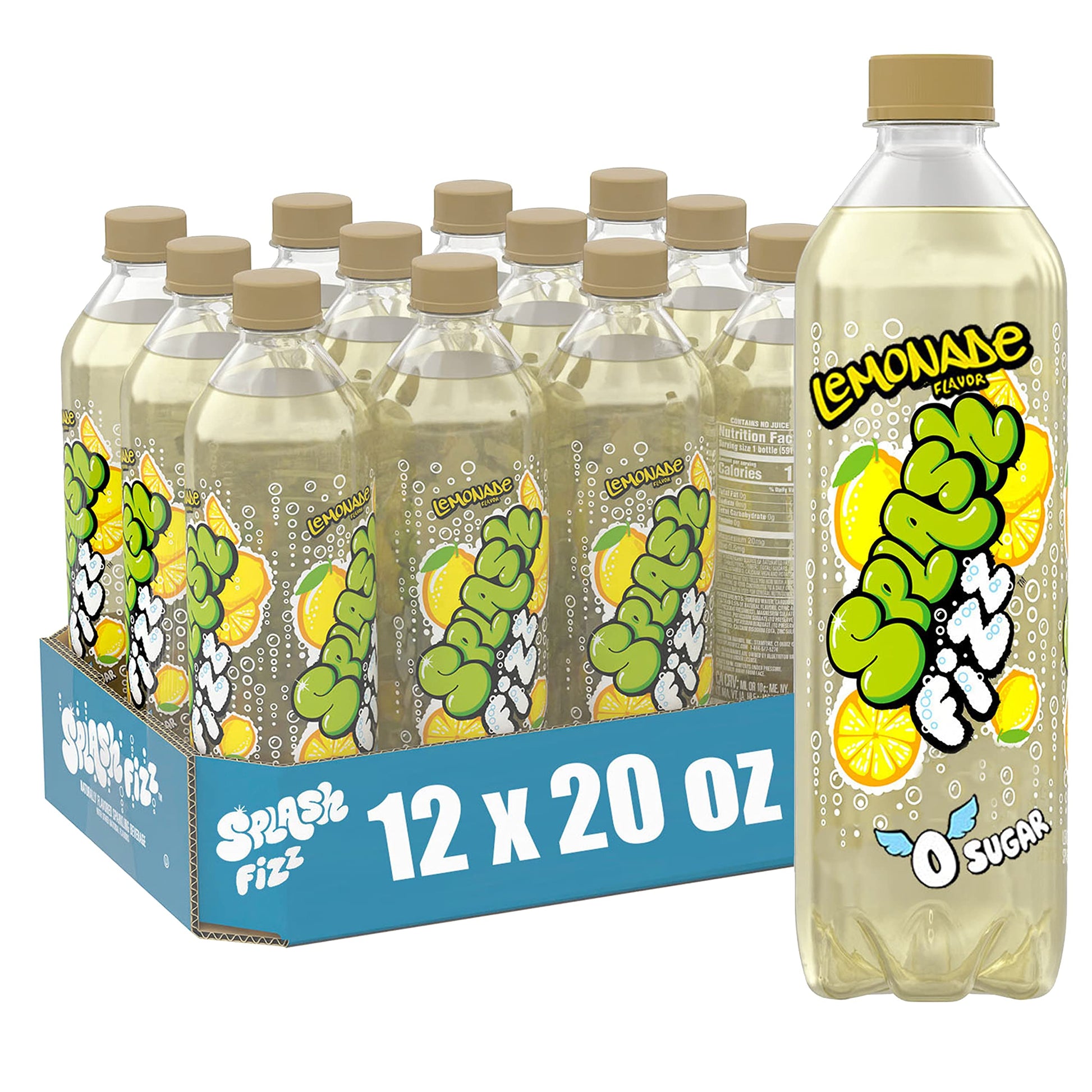 Splash Fizz, Lemonade Flavored Sparkling Water, Zero Sugar, With Electrolytes, 20 Fl Oz, 12 Pack