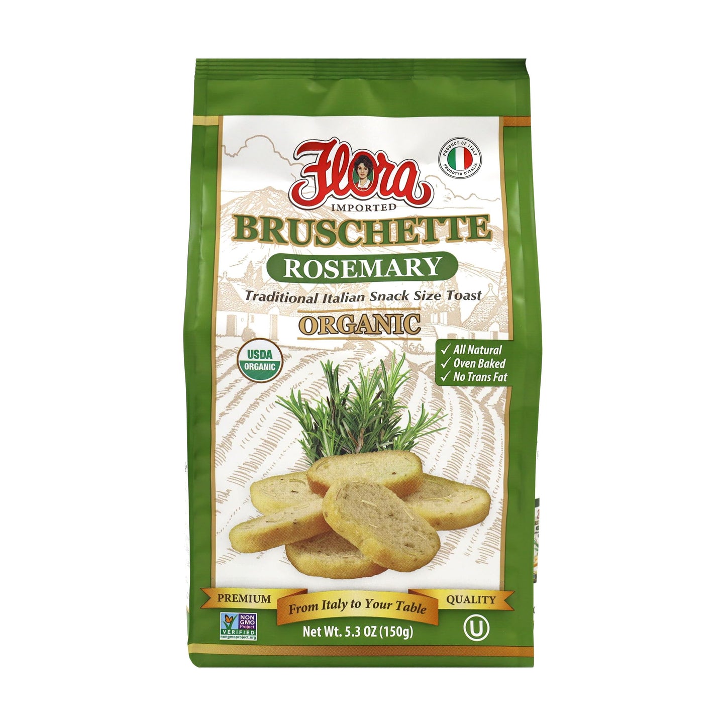 Flora Fine Foods Organic Bruschette Mini Toasts - Rosemary - 5.3 Ounce Pack