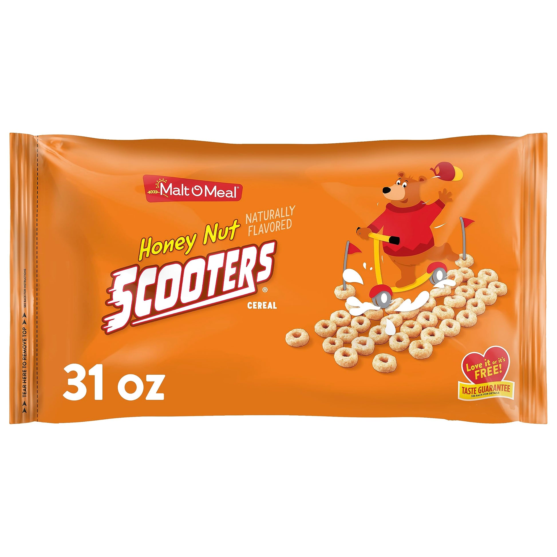 Malt-O-Meal Honey Nut Scooters Breakfast Cereal, Oat Cereal O's with Honey Flavor, Large Cereal for Family, 31 OZ Resealable Cer