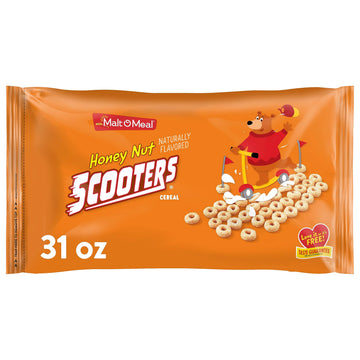 Malt-O-Meal Honey Nut Scooters Breakfast Cereal, Oat Cereal O's with Honey Flavor, Large Cereal for Family, 31 OZ Resealable Cer
