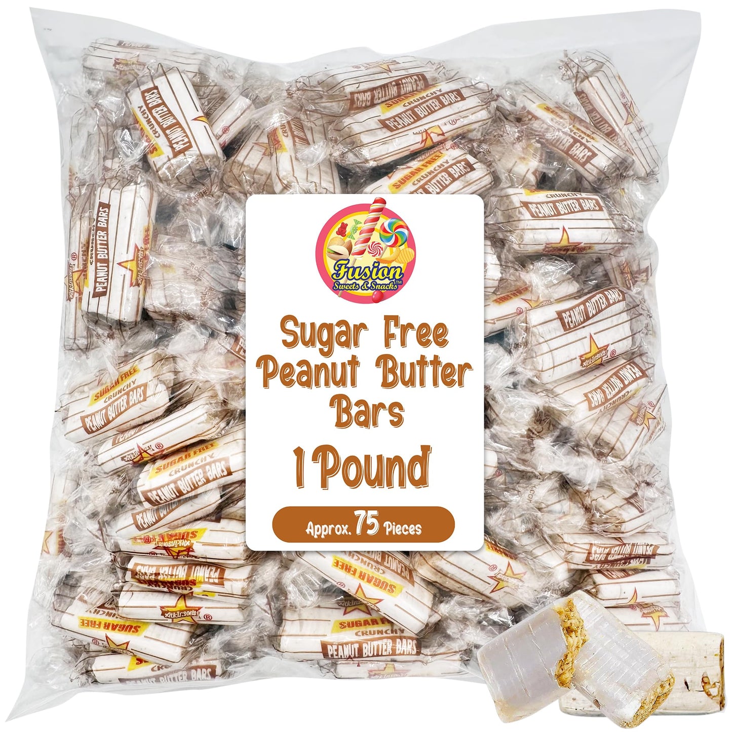 Fusion Sweets Sugar Free Peanut Butter Bars - Individually Wrapped - 1 Pound