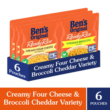 Ben'S Original Ready Rice Creamy Four Cheese And Cheddar Broccoli Variety Pack, Easy Dinner Sides, 8.5 Oz Pouch (Pack Of 6)