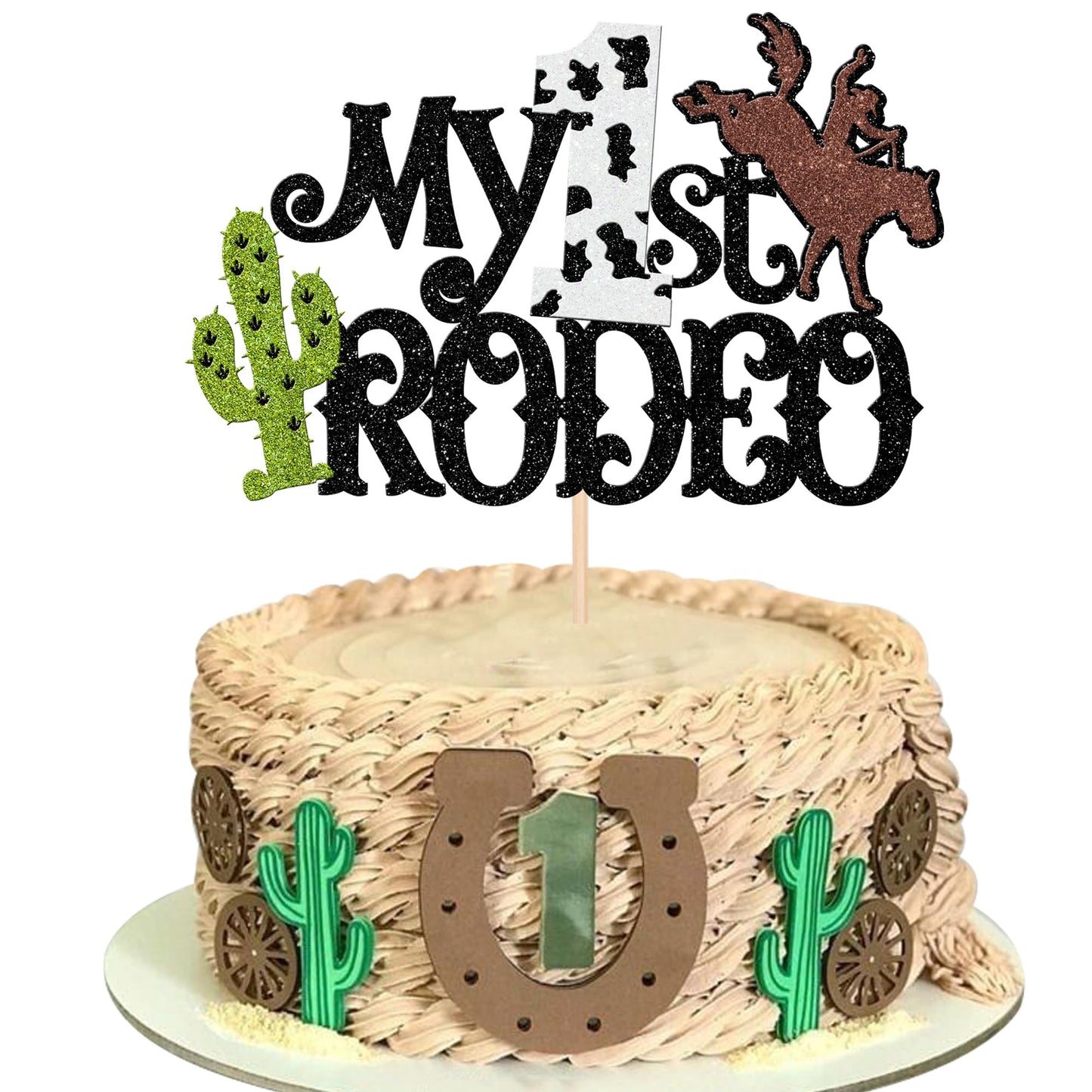 ZHUOWEISM Cake Topper for Kids 1st Birthday, Brown Glitter Cactus, Western Theme Decoration