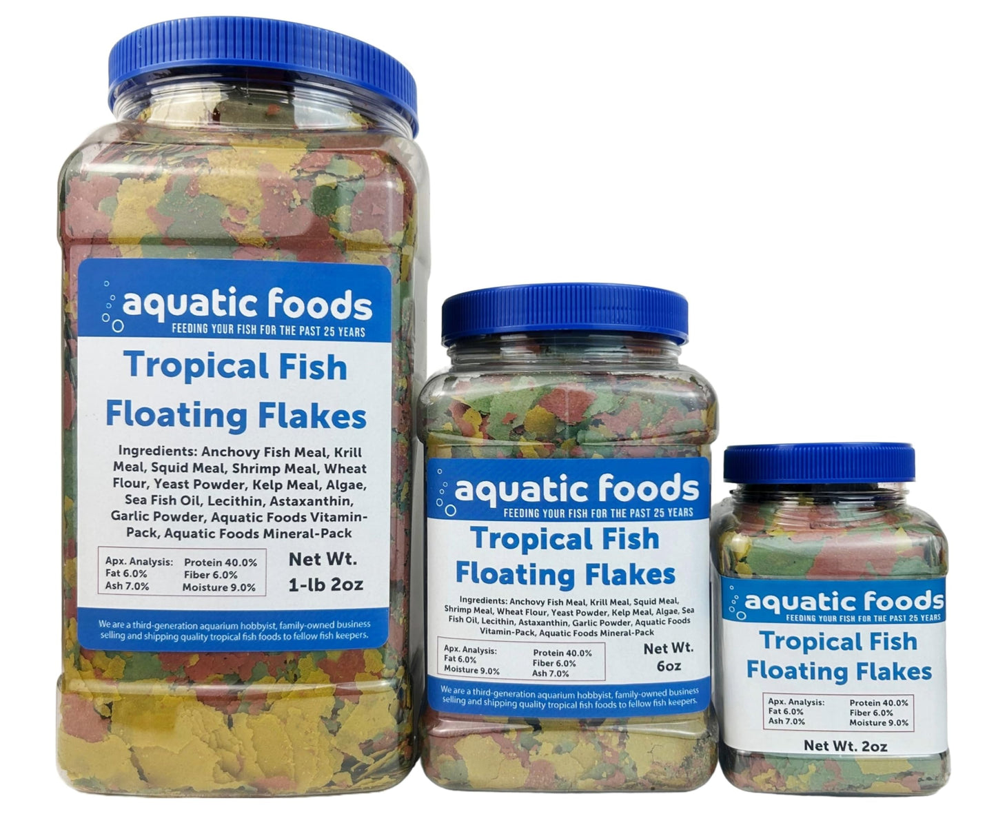 Aquatic Foods Inc. Tropical Fish Flakes, Mix of Krill & Spirulina, 6oz Jar