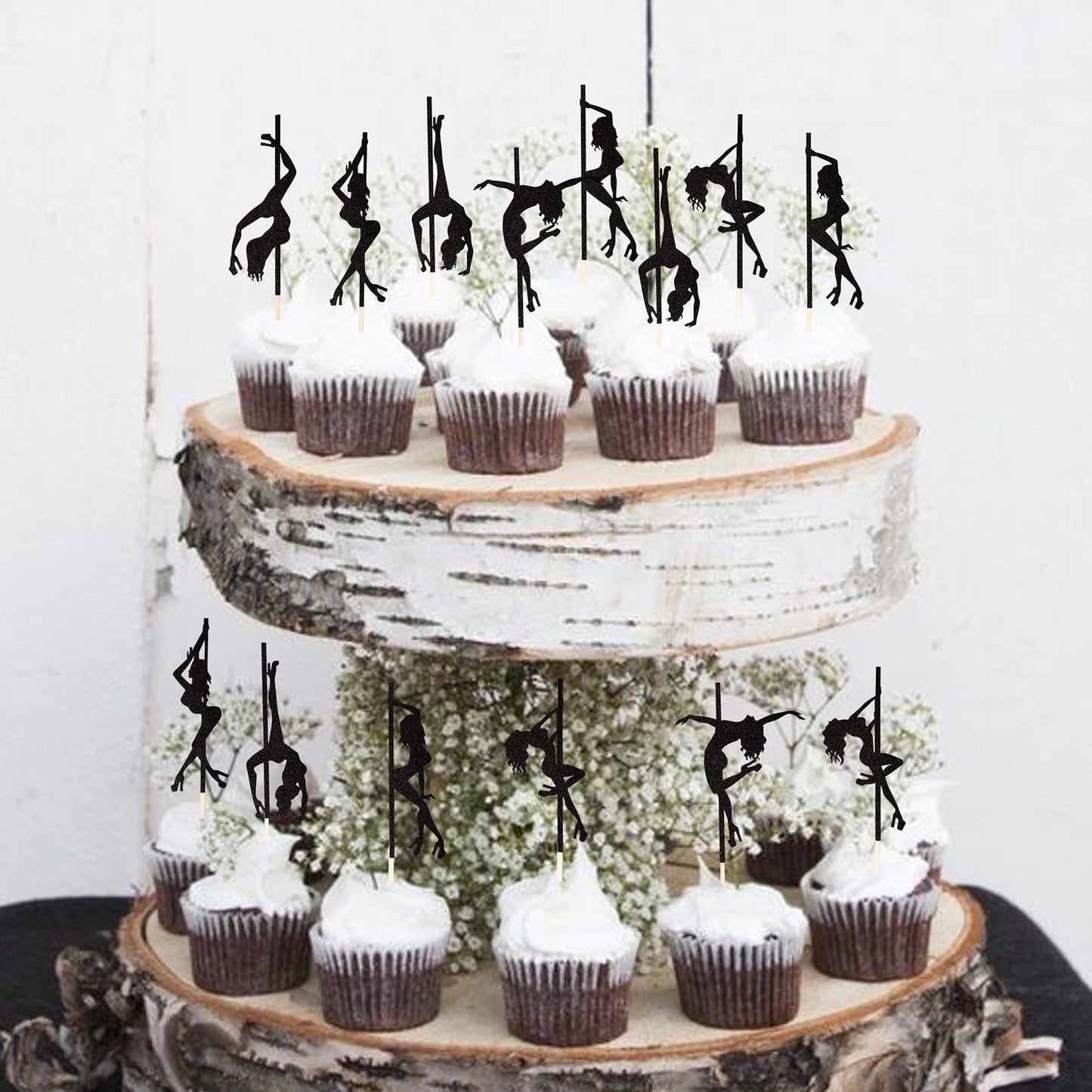 36 Pcs Pole Dance Girl Cupcake Toppers Black Glitter Pole Dancing Cupcake Picks Bachelorette Bridal Shower Birthday Party Cake D