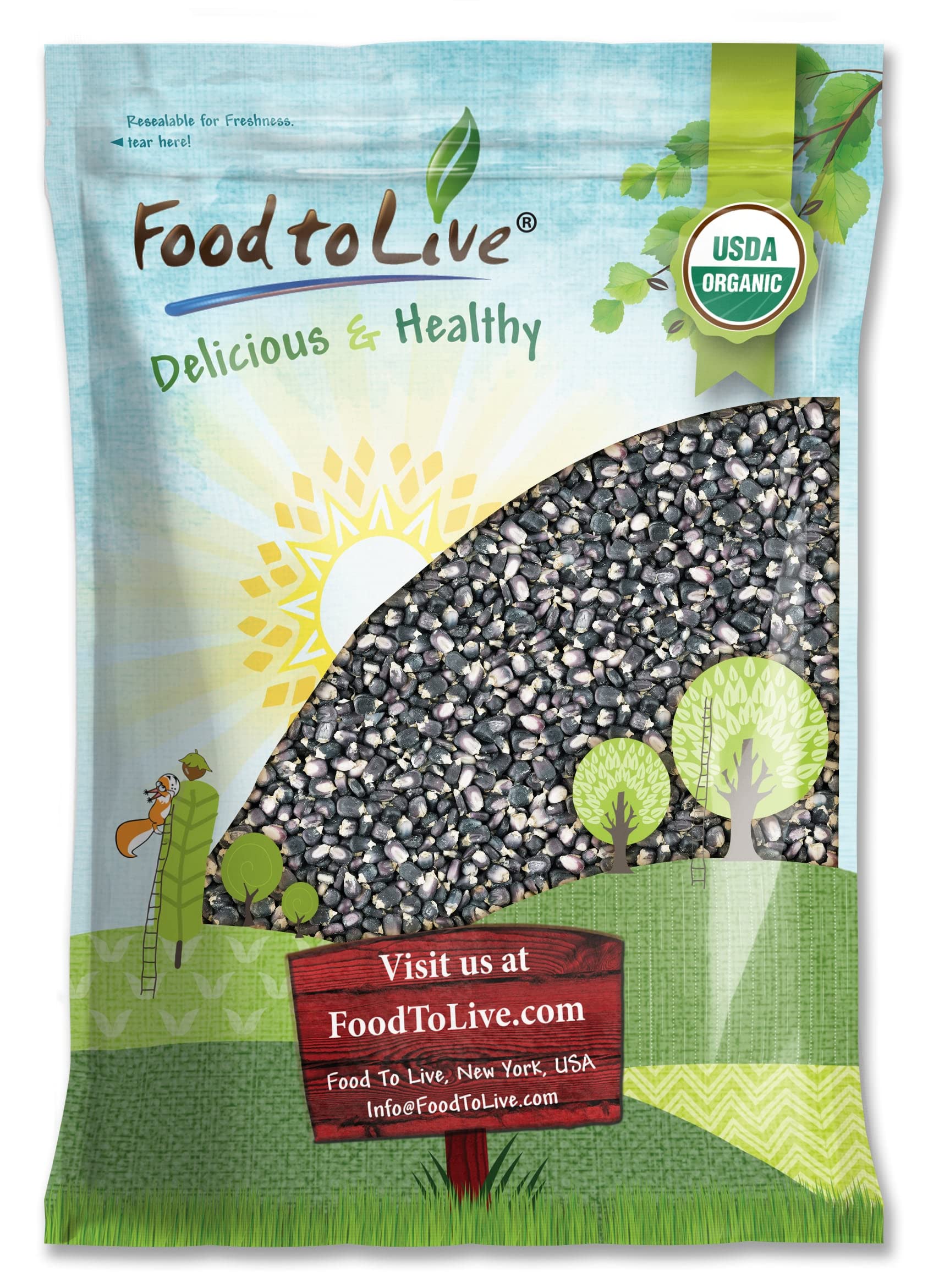 Organic Blue Corn Kernels, 10 Pounds - Non-GMO, Whole Dried Kernels, Vegan, Bulk. Cereal Grain. Good Source of Vitamin B6, Phosp