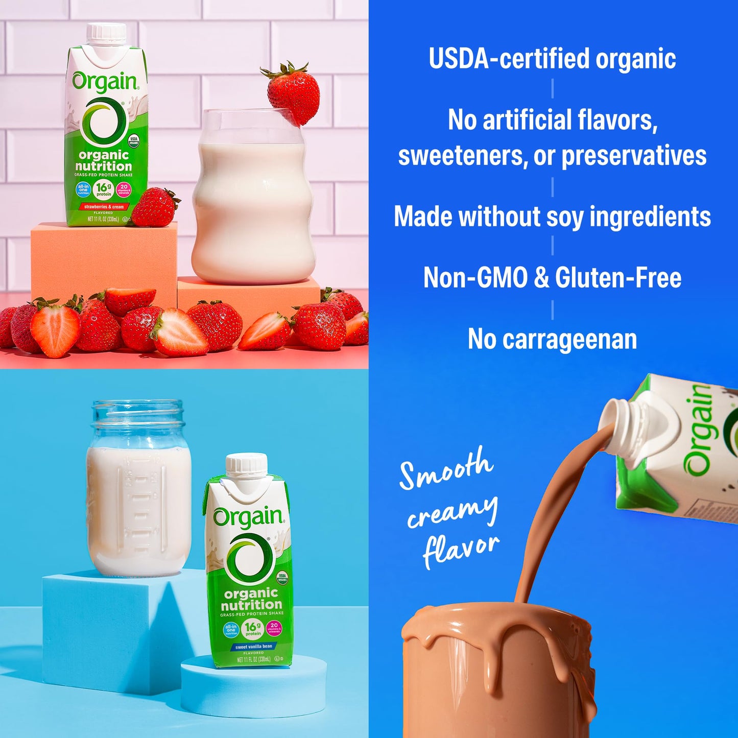 Orgain Organic Nutritional Protein Shake  16g Grass Fed Whey Protein  Meal Replacement  20 Vitamins & Minerals  Fruits & Vegetables  Variety Pack  Chocolate  Vanilla  Strawberry  11 Fl Oz (12 Pack)