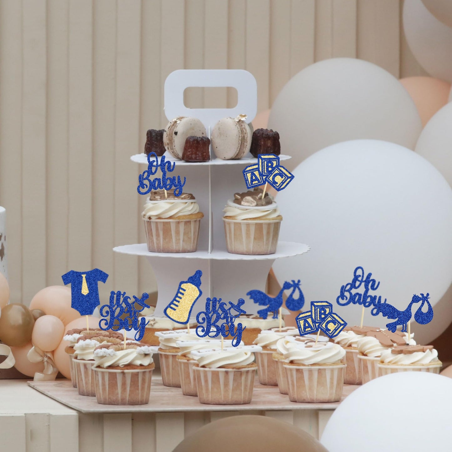 Gyufise 24Pcs Baby Shower Cupcake Toppers Glitter Tie Onesie Baby Bottle Oh Baby Cupcake Picks It'S A Boy Cake Decorations For B